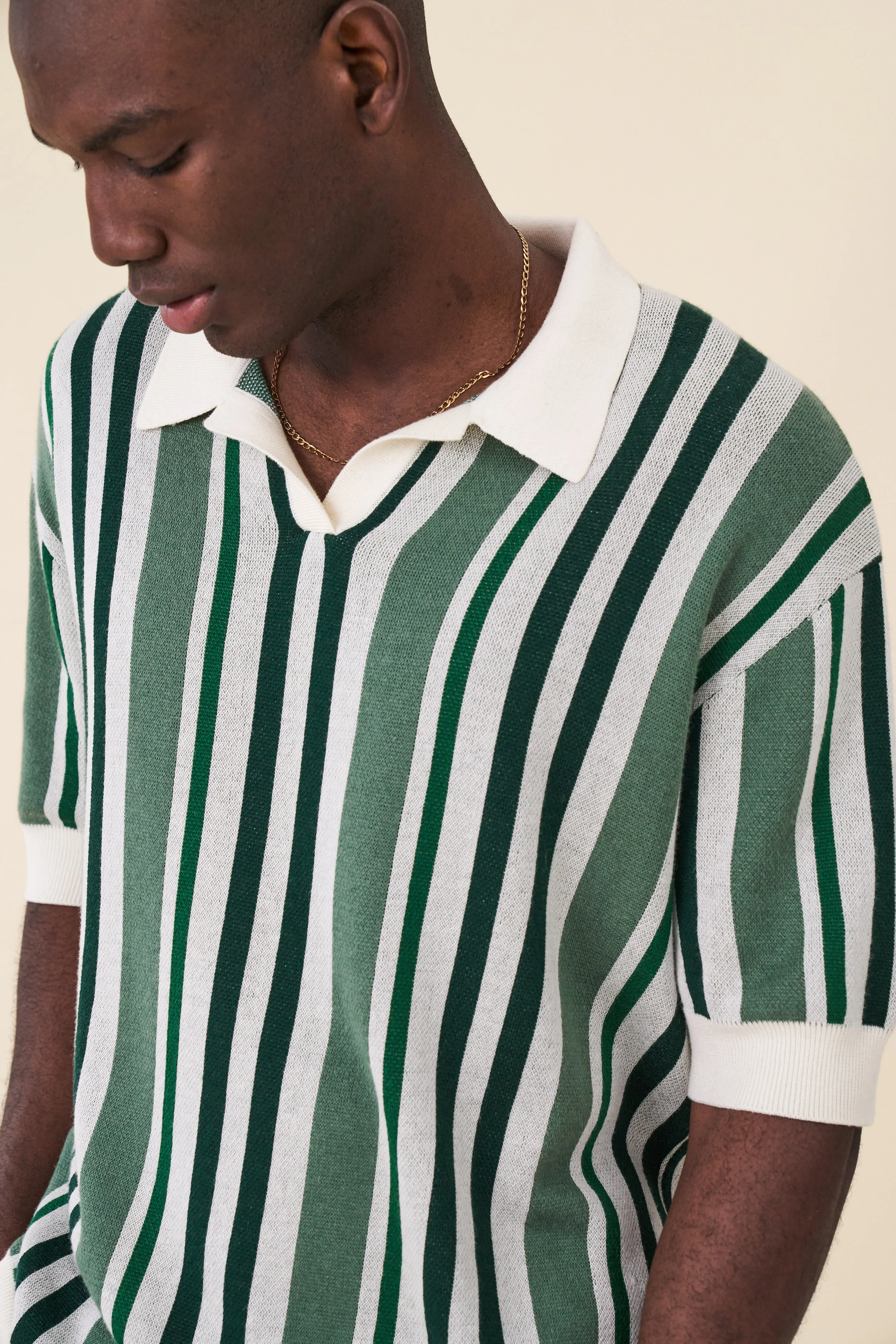 MARTINET GREEN STRIPE KNIT POLO sold by Bound product image thumbnail 4