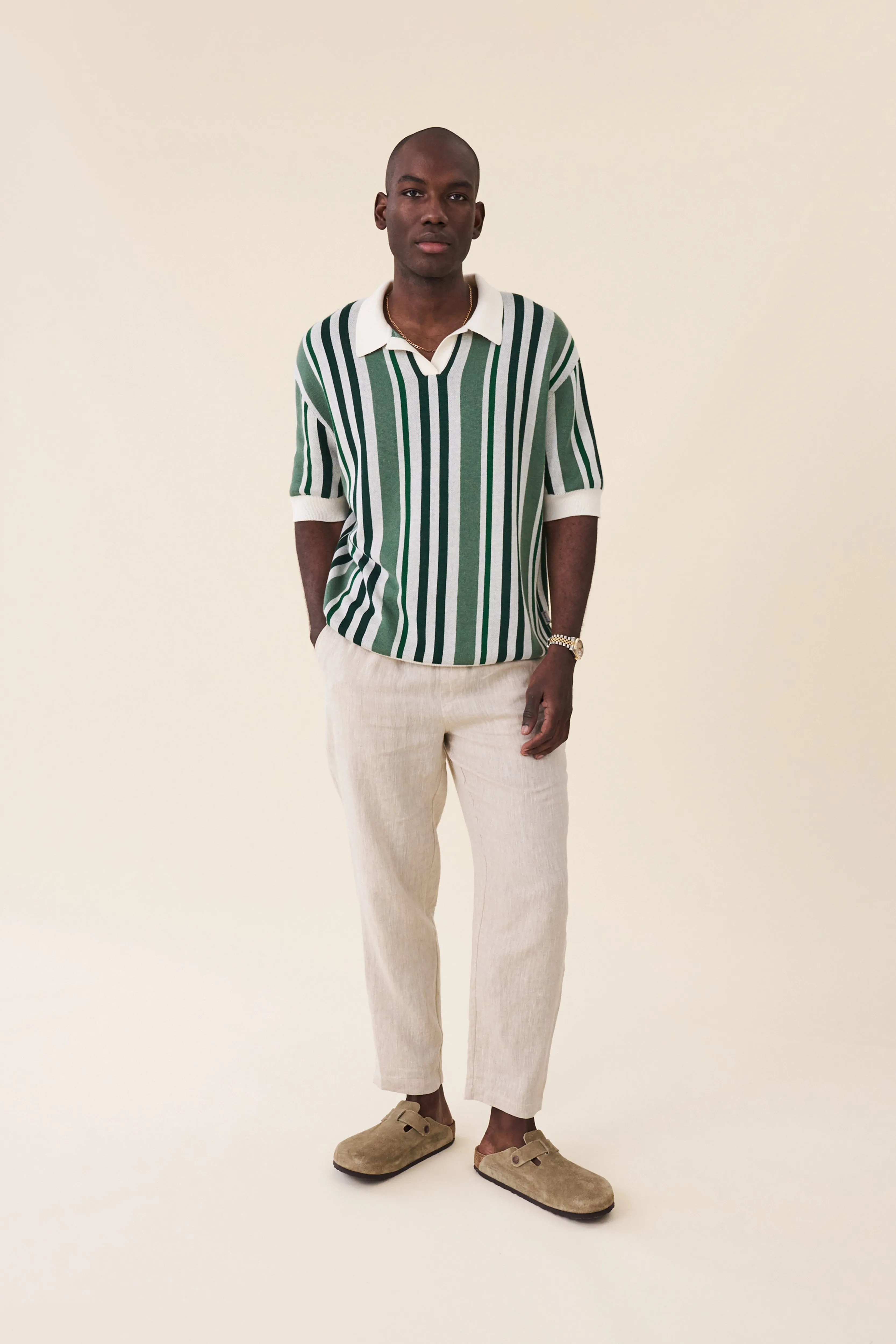 MARTINET GREEN STRIPE KNIT POLO sold by Bound product image thumbnail 2