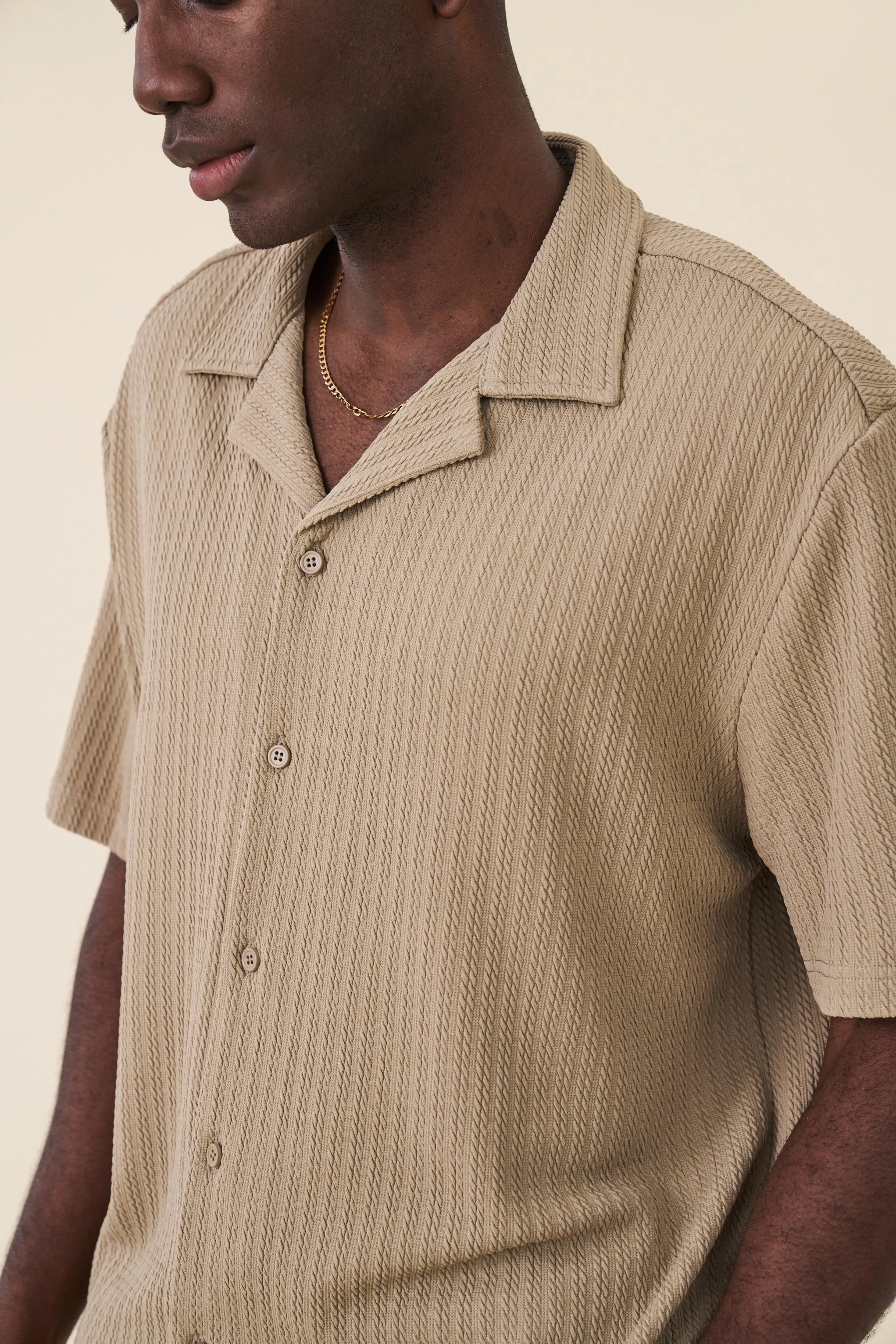 BEIGE CABLE TEXTURE CUBAN SS SHIRT sold by Bound product image thumbnail 5