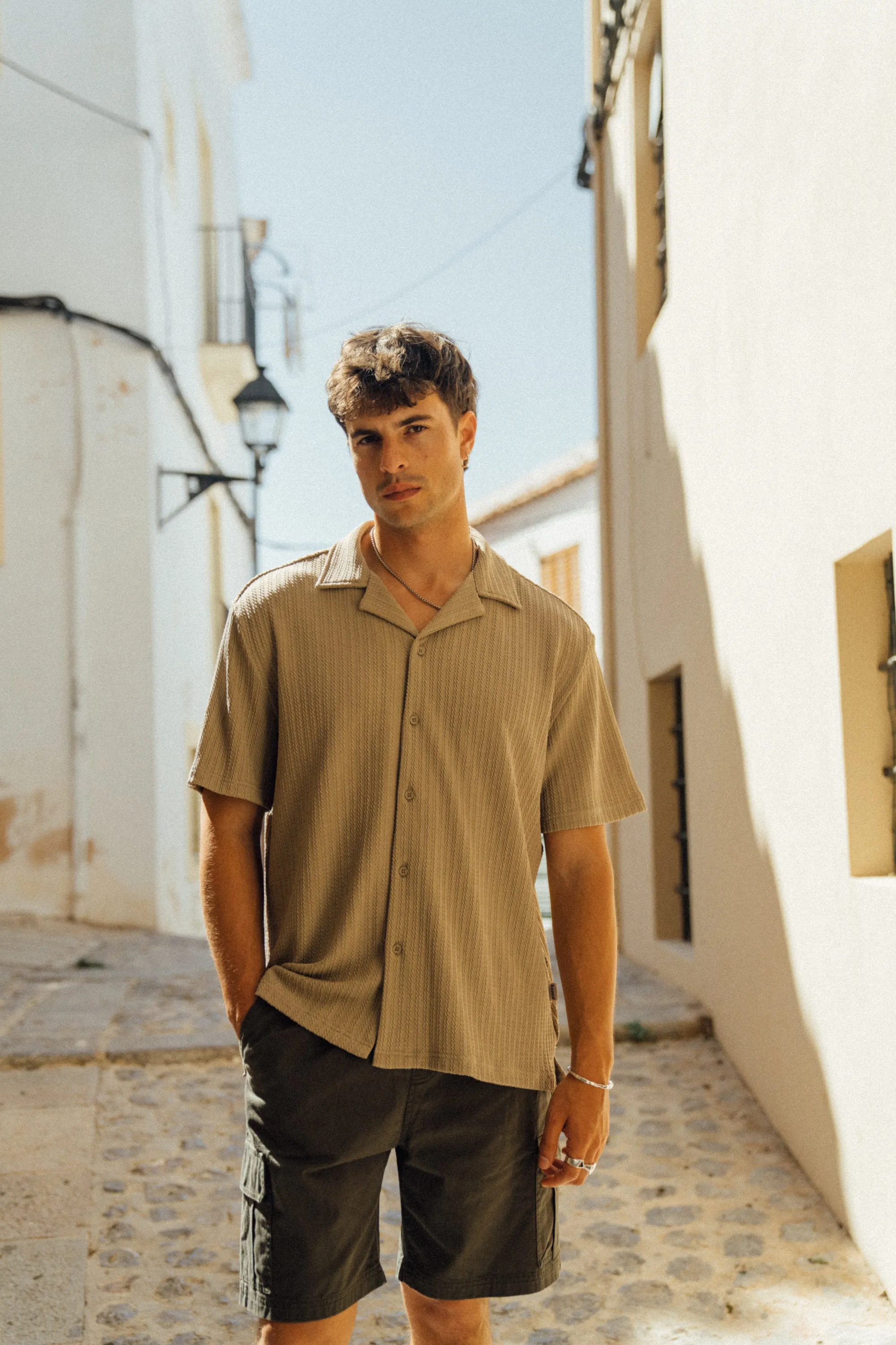 BEIGE CABLE TEXTURE CUBAN SS SHIRT sold by Bound product image thumbnail 2