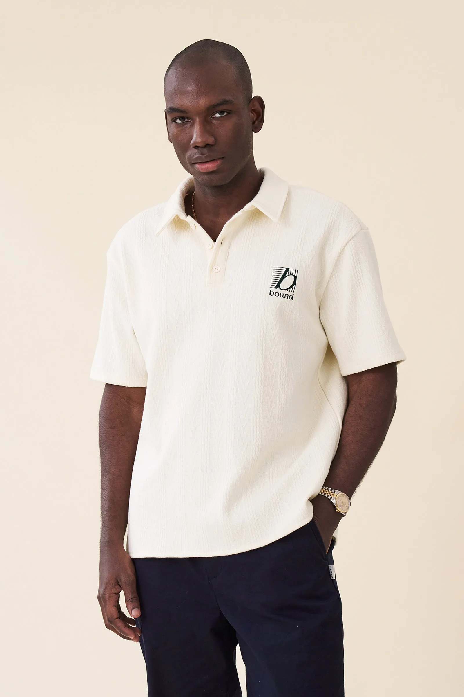 TENNIS CABLE TEXTURE POLO - ECRU sold by Bound