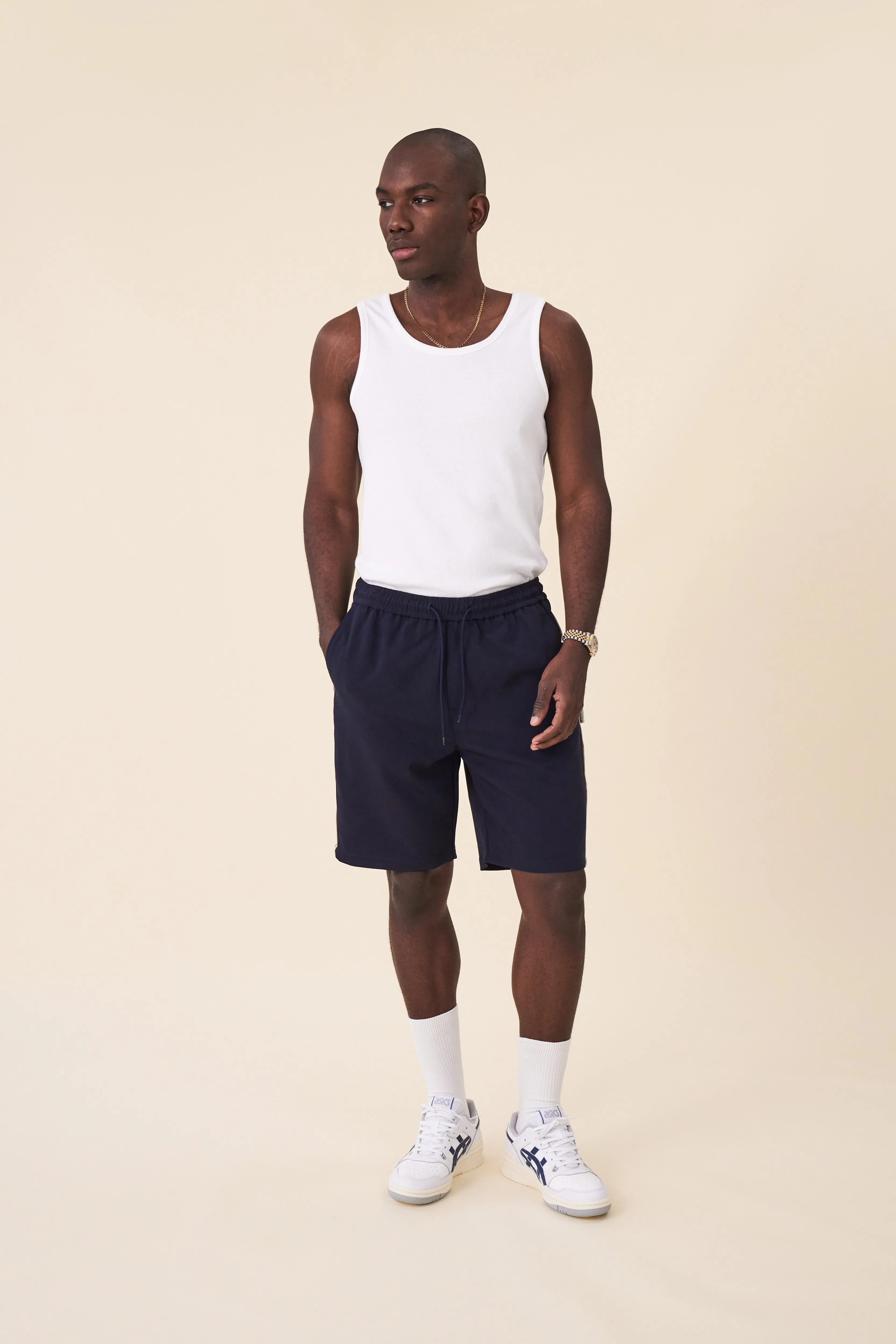 STRIPE TRACK SHORTS - NAVY / ECRU sold by Bound product image thumbnail 4