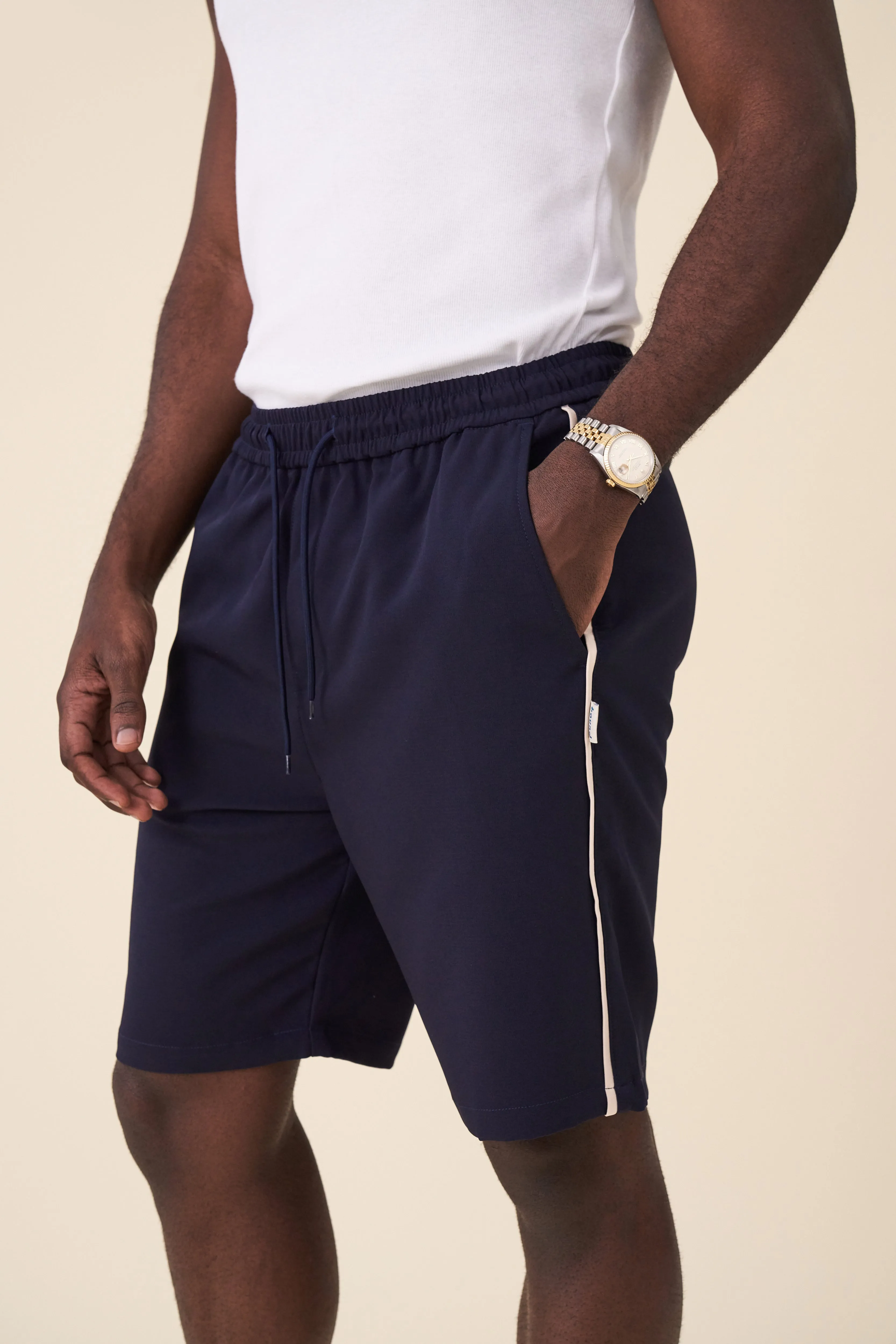 STRIPE TRACK SHORTS - NAVY / ECRU sold by Bound product image thumbnail 5