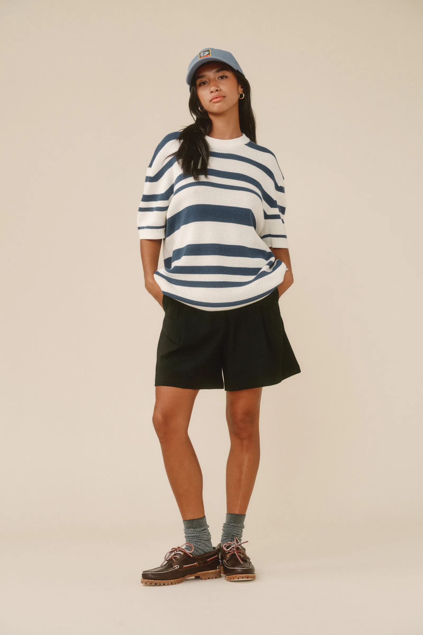 STRIPE CROCHET KNIT TEE - OXFORD & ECRU sold by Bound product image thumbnail 3