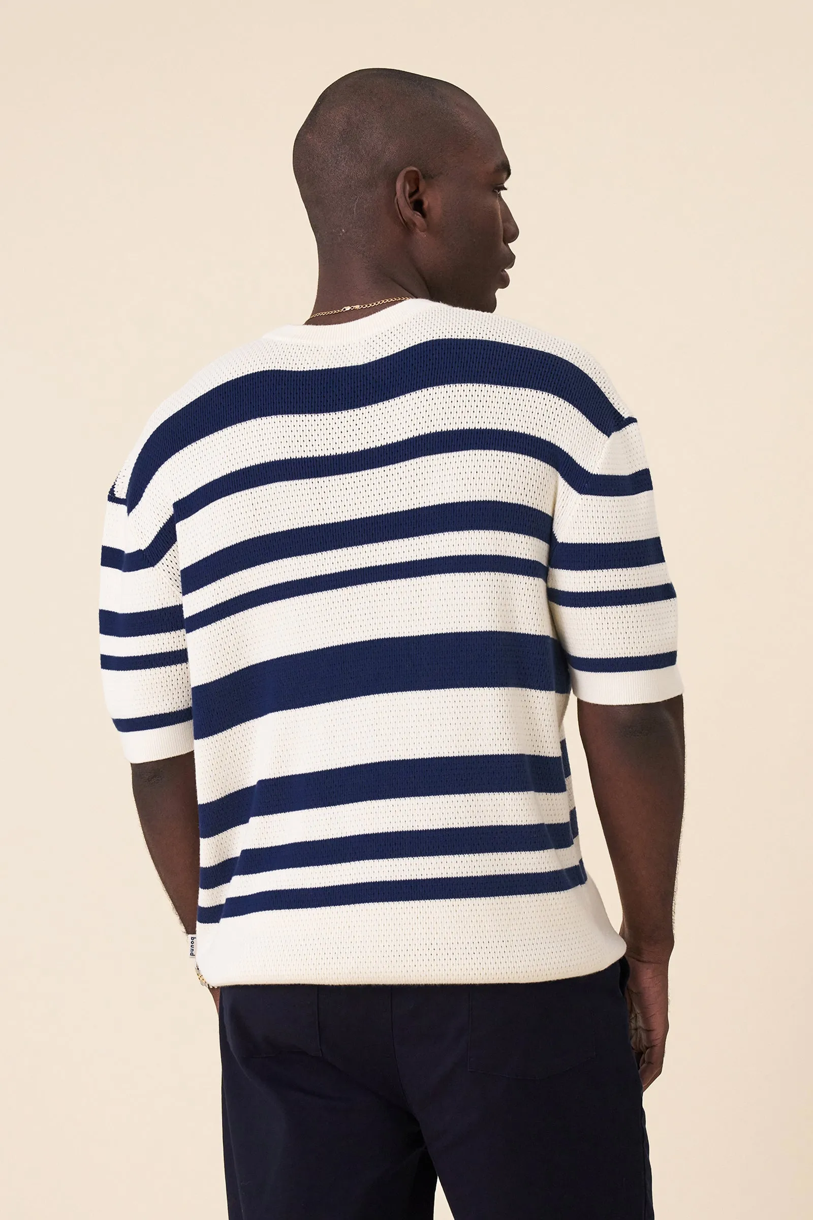 STRIPE CROCHET KNIT TEE - OXFORD & ECRU sold by Bound product image thumbnail 5