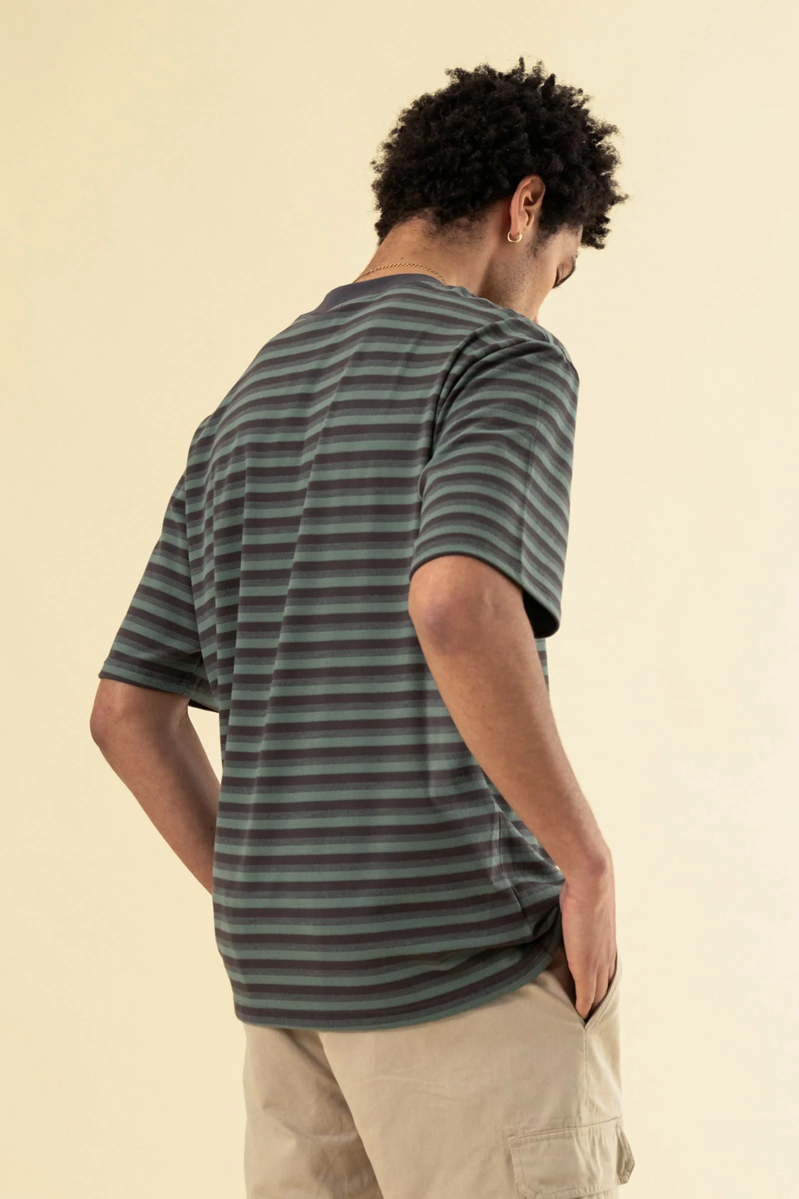 PEACHED STRIPE TEE - CHARCOAL & SAGE sold by Bound product image thumbnail 4