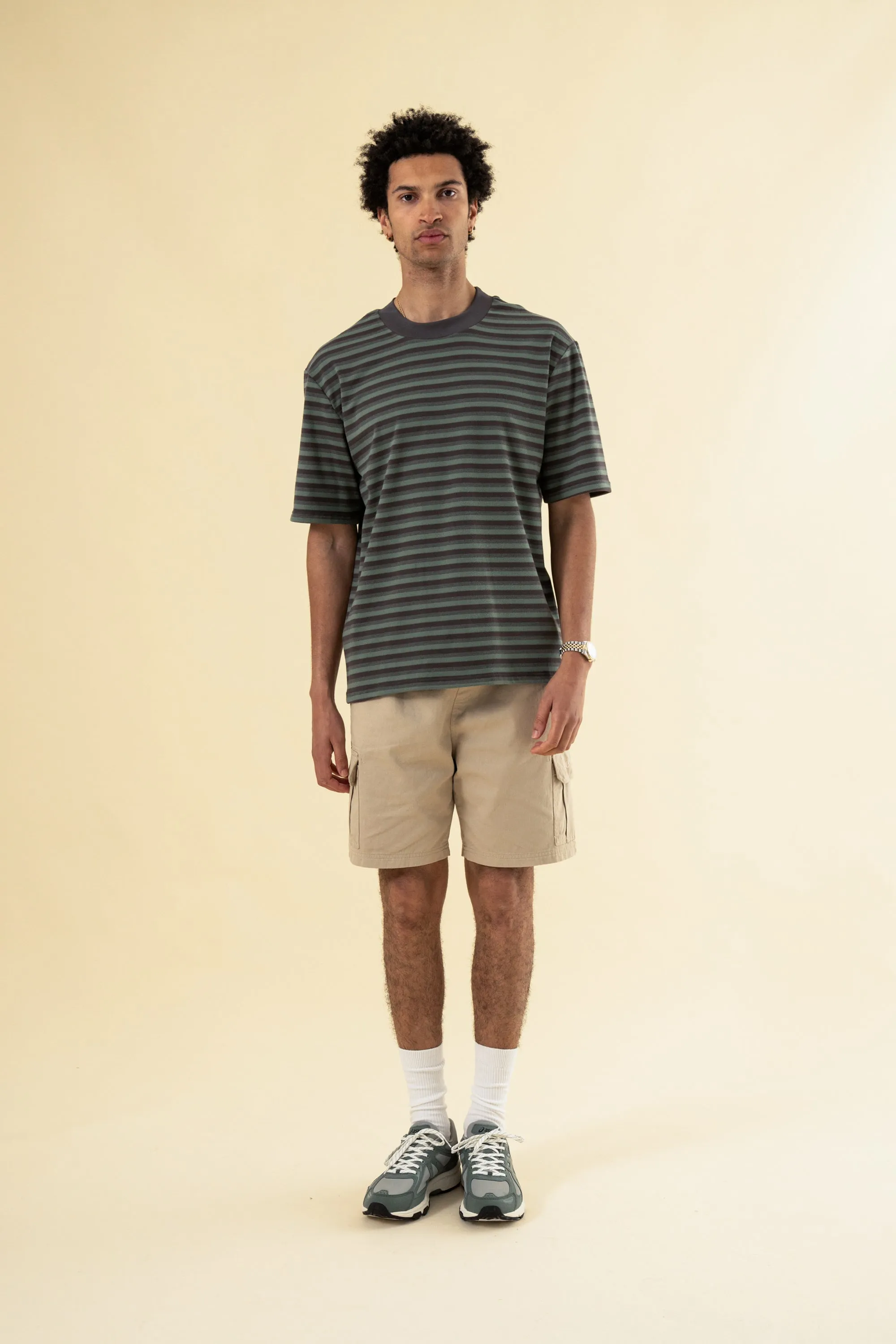 PEACHED STRIPE TEE - CHARCOAL & SAGE sold by Bound product image thumbnail 3