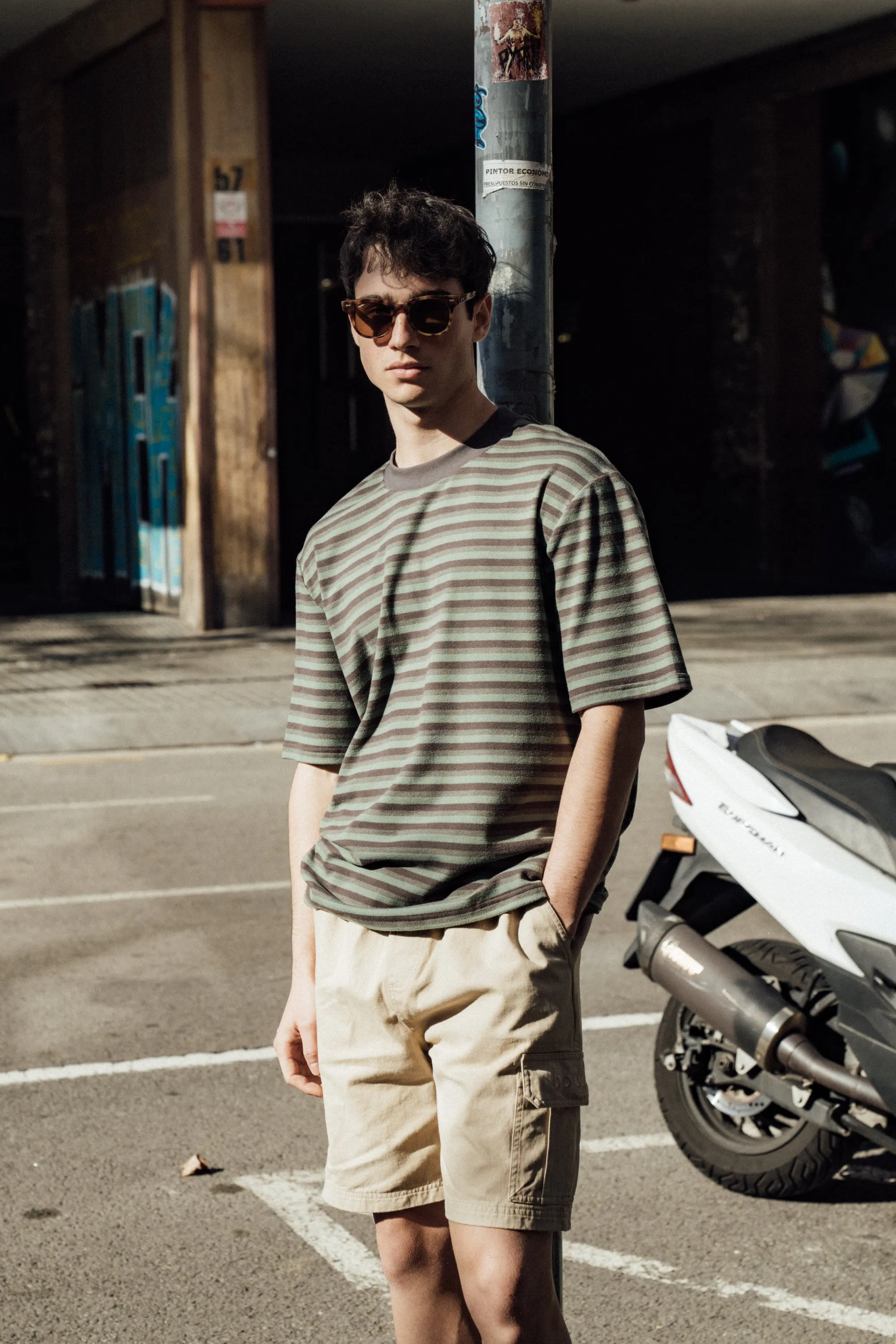 PEACHED STRIPE TEE - CHARCOAL & SAGE sold by Bound product image thumbnail 2