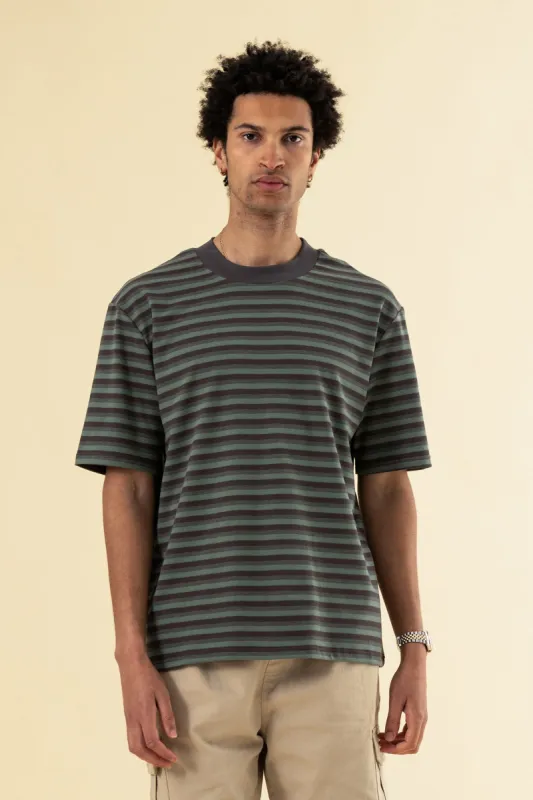 PEACHED STRIPE TEE - CHARCOAL & SAGE made by Bound