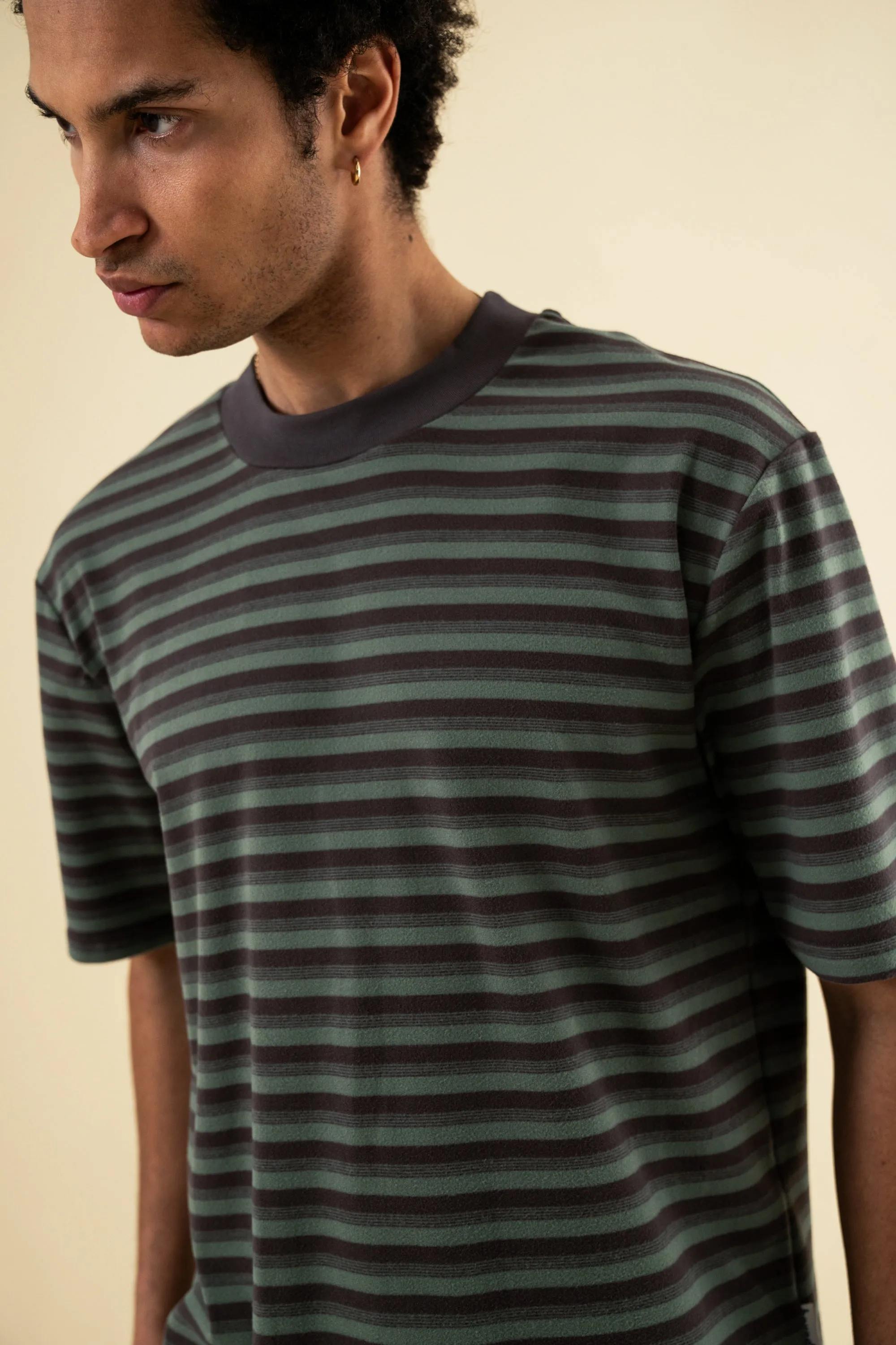 PEACHED STRIPE TEE - CHARCOAL & SAGE sold by Bound product image thumbnail 5