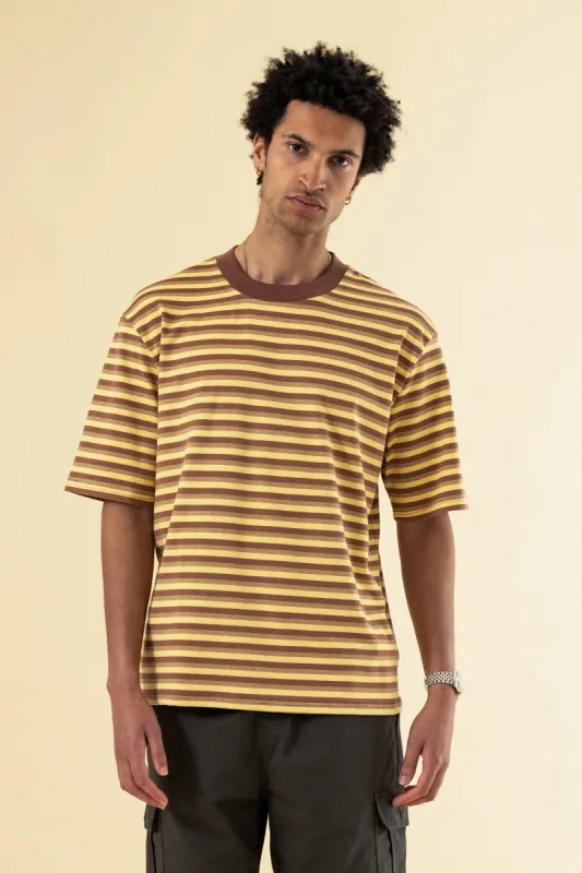 PEACHED STRIPE TEE - BROWN & YELLOW sold by Bound