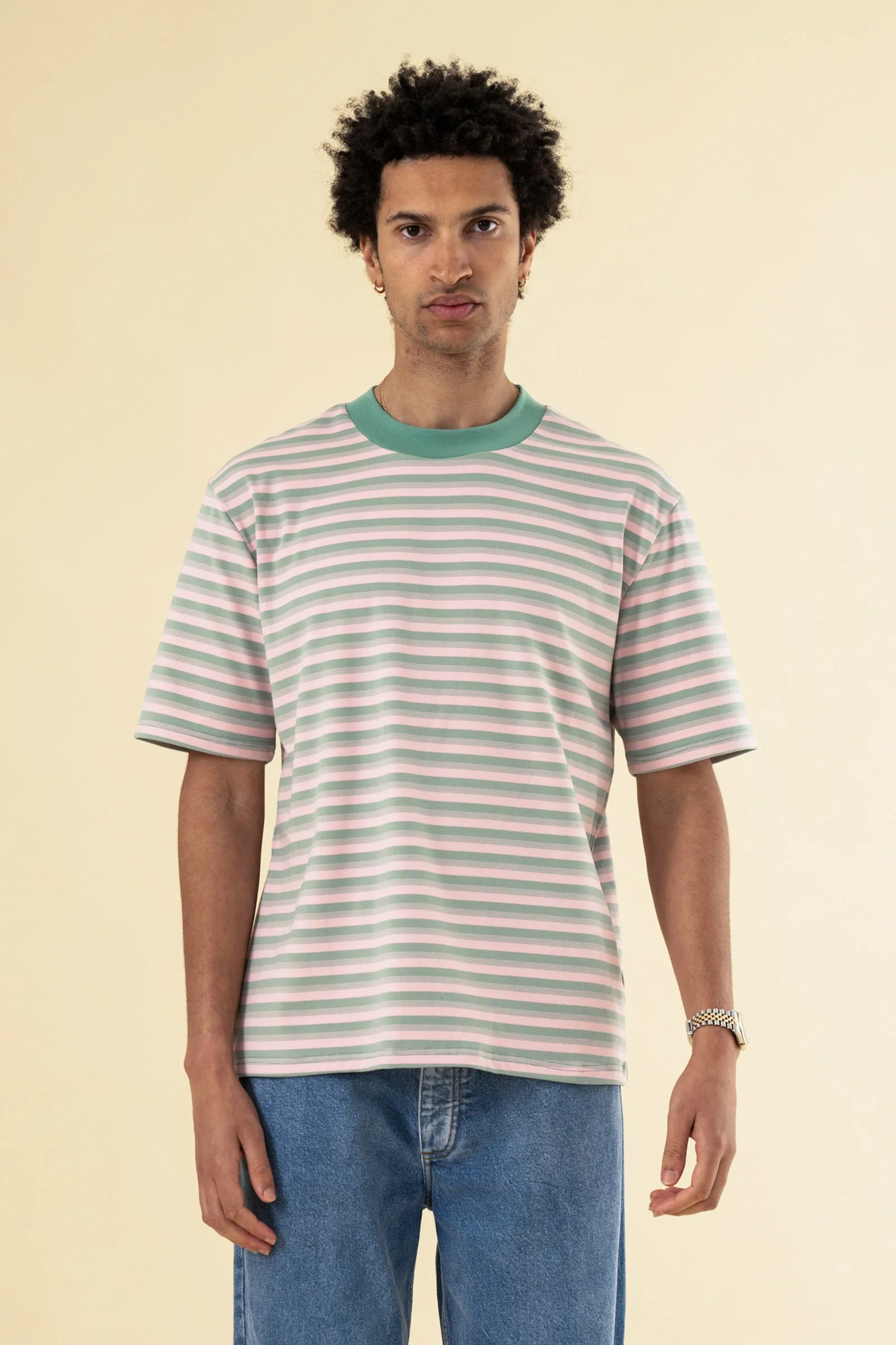 PEACHED STRIPE TEE - PINK & GREEN sold by Bound