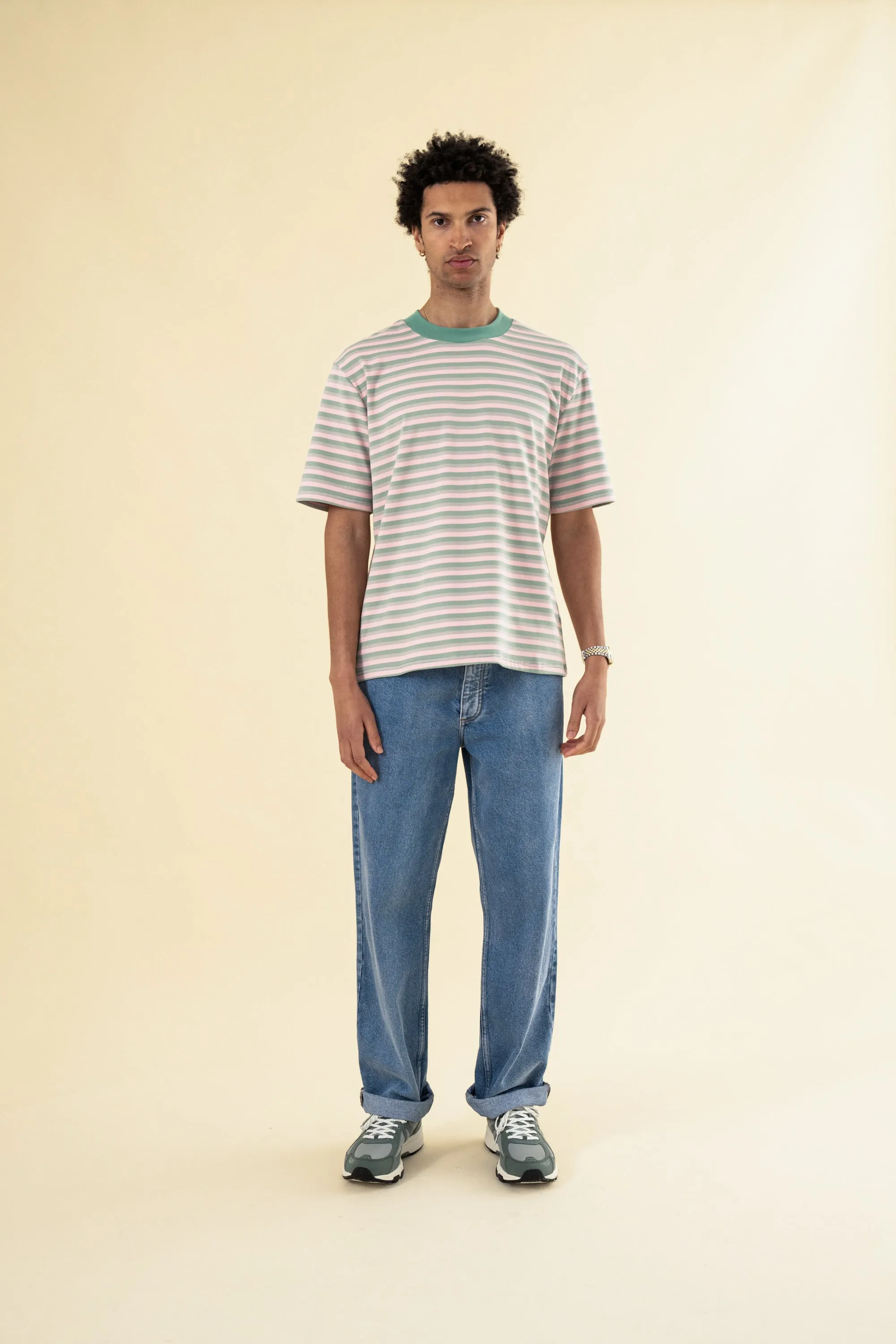 PEACHED STRIPE TEE - PINK & GREEN sold by Bound product image thumbnail 4