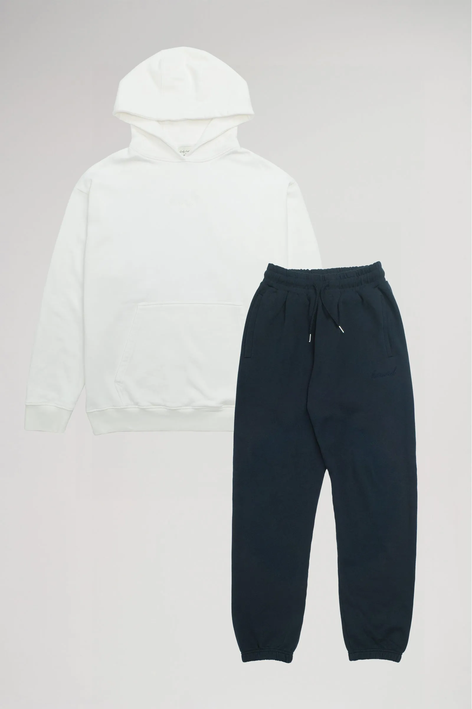 SUSTAIN IVORY HOODIE & NAVY JOGGERS SET sold by Bound