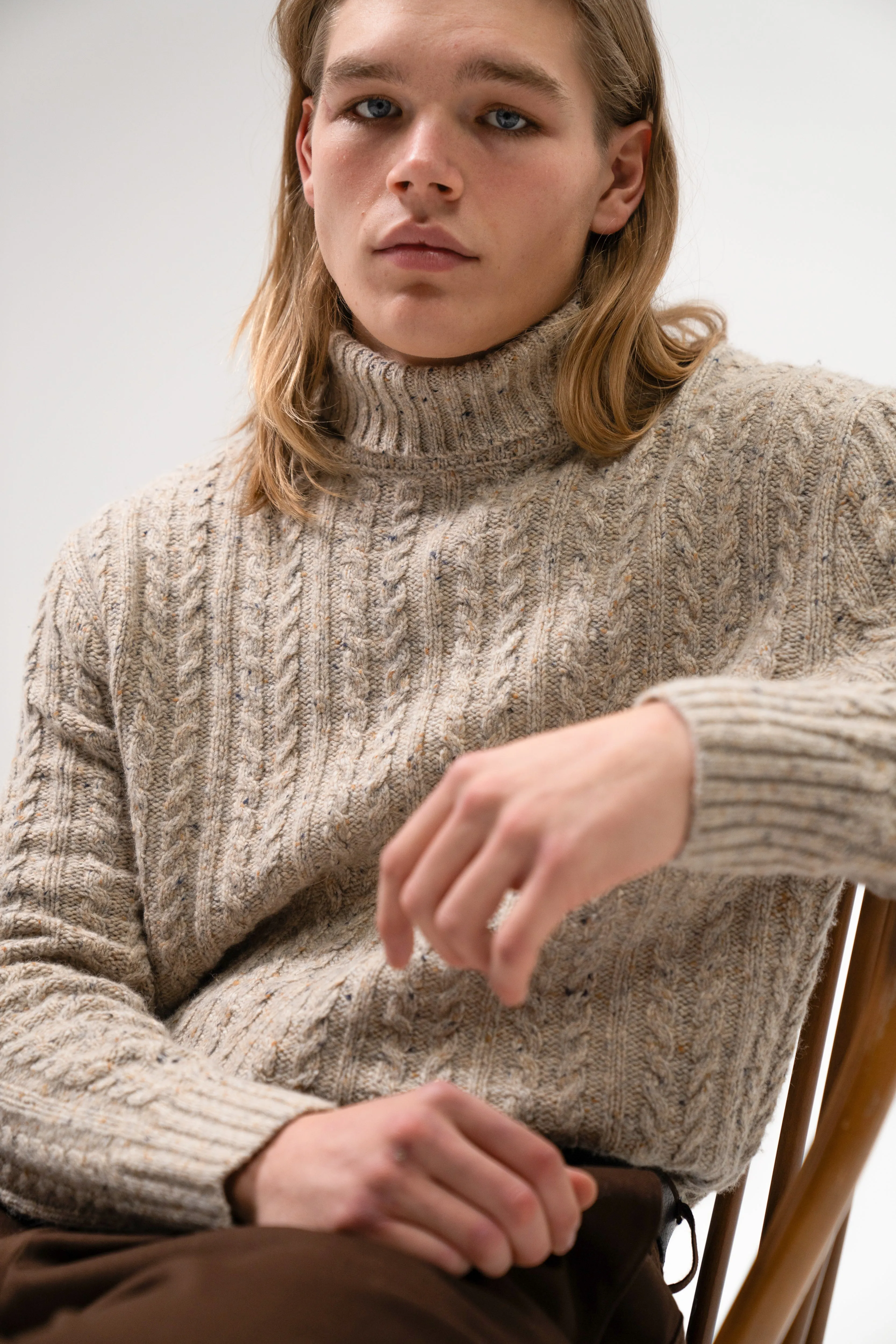 OATMEAL CABLE KNIT ROLL NECK sold by Bound product image thumbnail 4