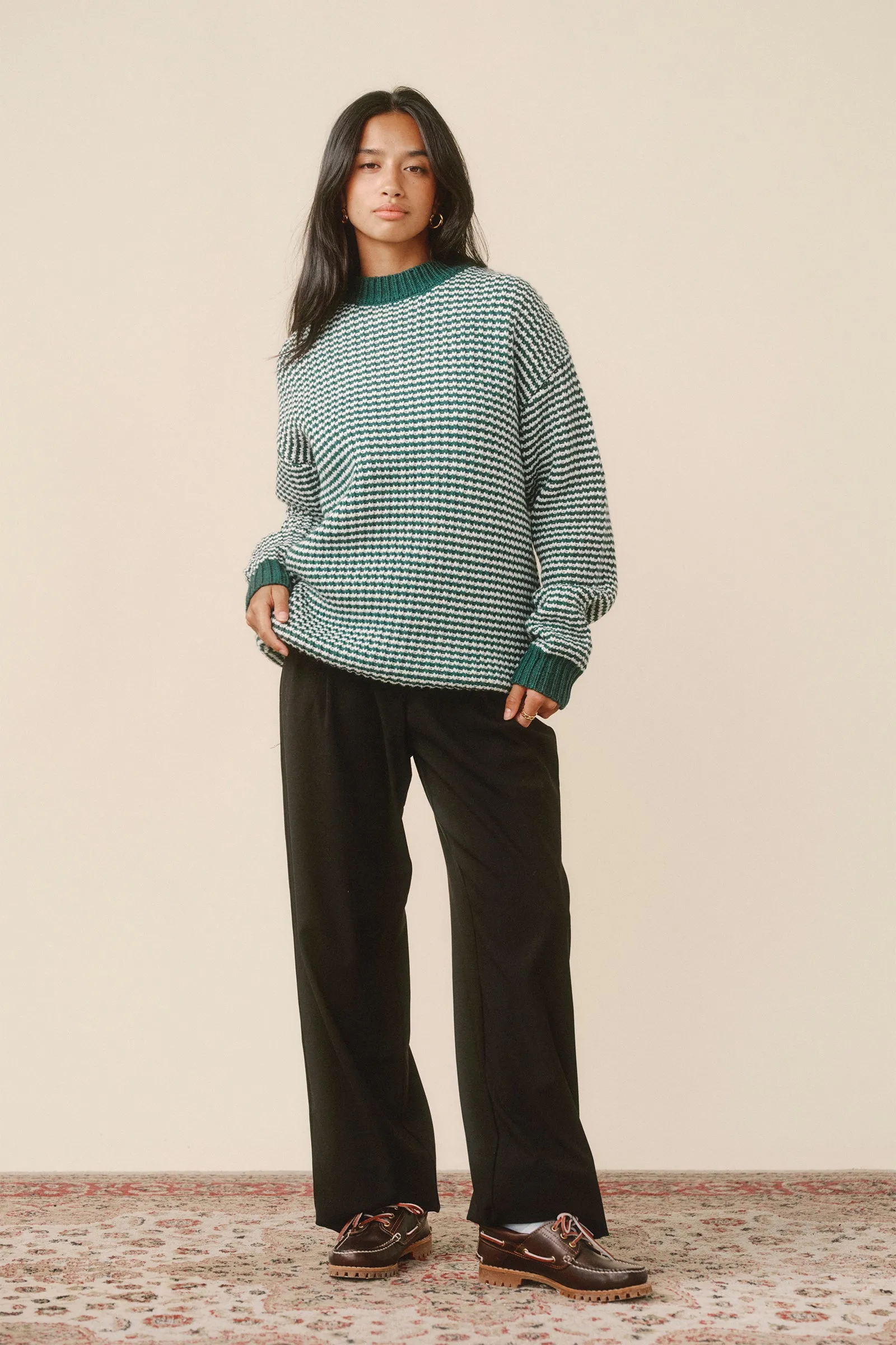 GREEN STRIPE CHUNKY KNIT RIB OVERSIZED SWEATER sold by Bound product image thumbnail 3