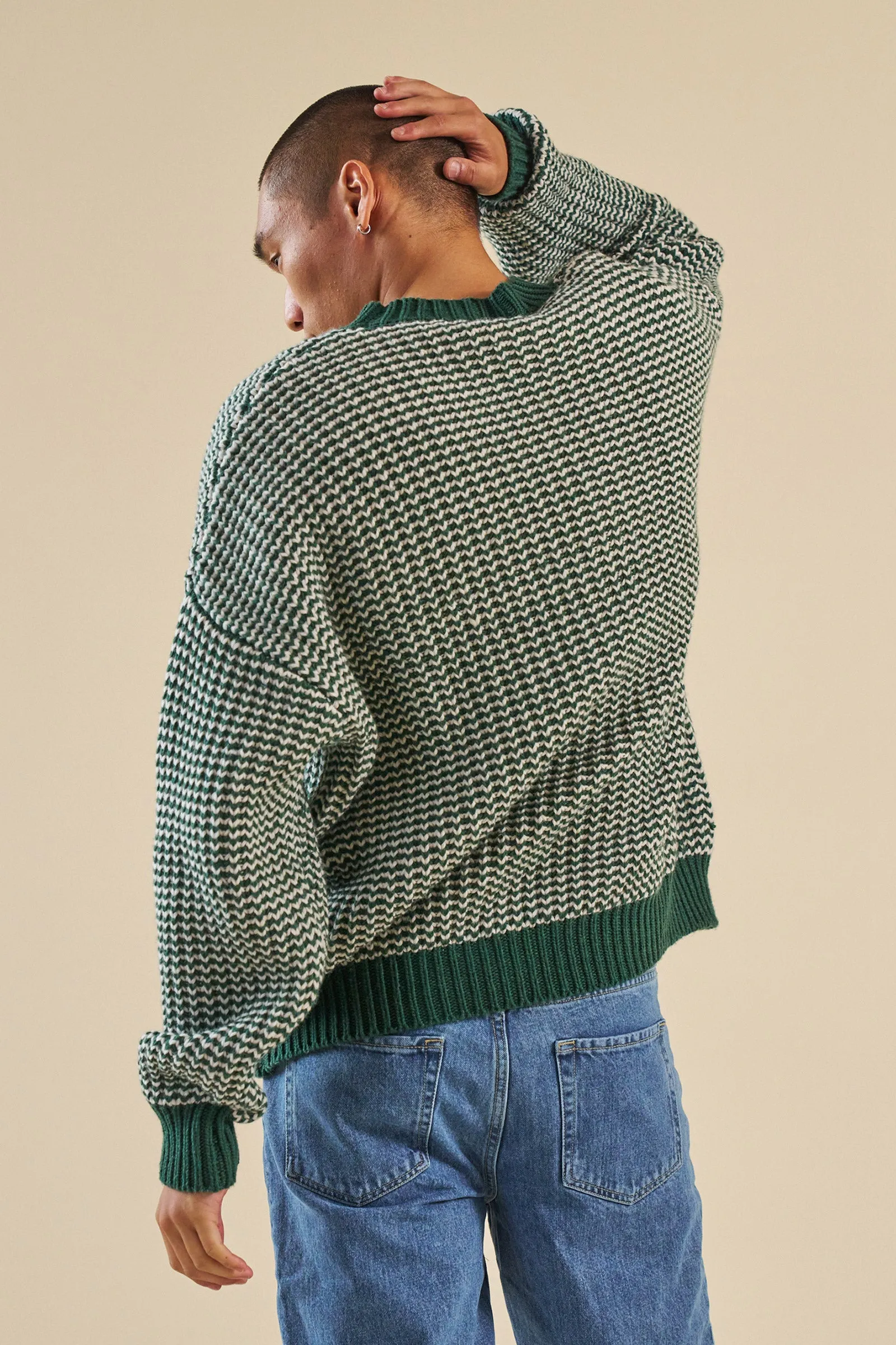GREEN STRIPE CHUNKY KNIT RIB OVERSIZED SWEATER sold by Bound product image thumbnail 4