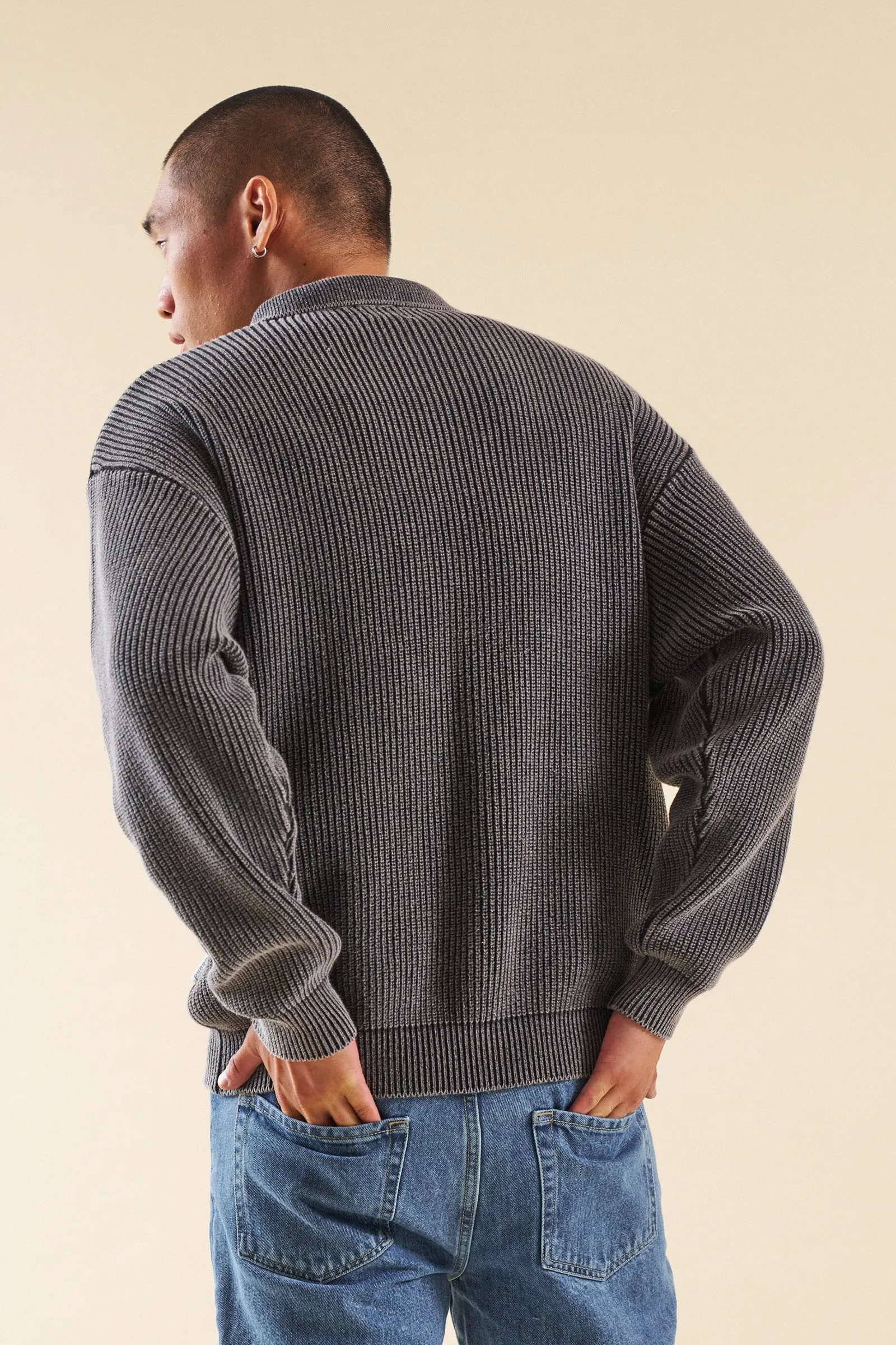 CHARCOAL ACID WASH HALF ZIP KNIT PULLOVER sold by Bound product image thumbnail 4