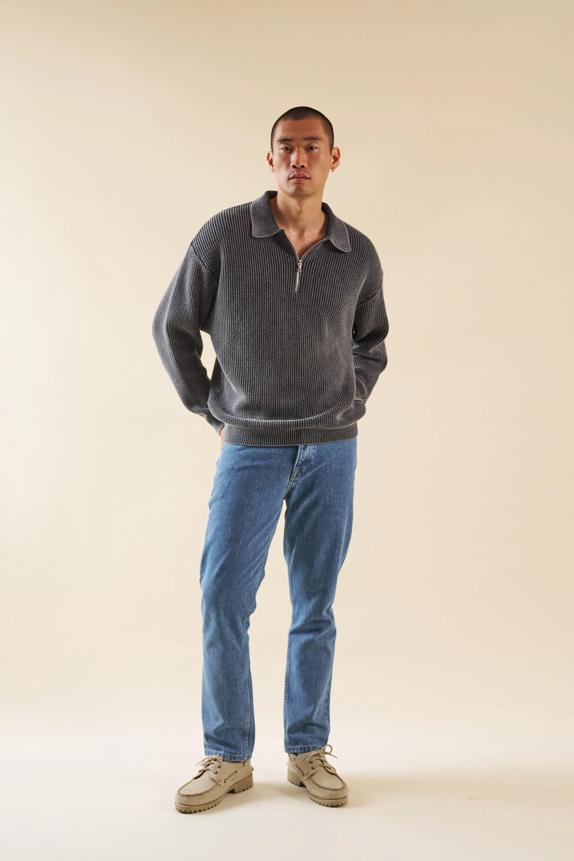 CHARCOAL ACID WASH HALF ZIP KNIT PULLOVER sold by Bound product image thumbnail 5