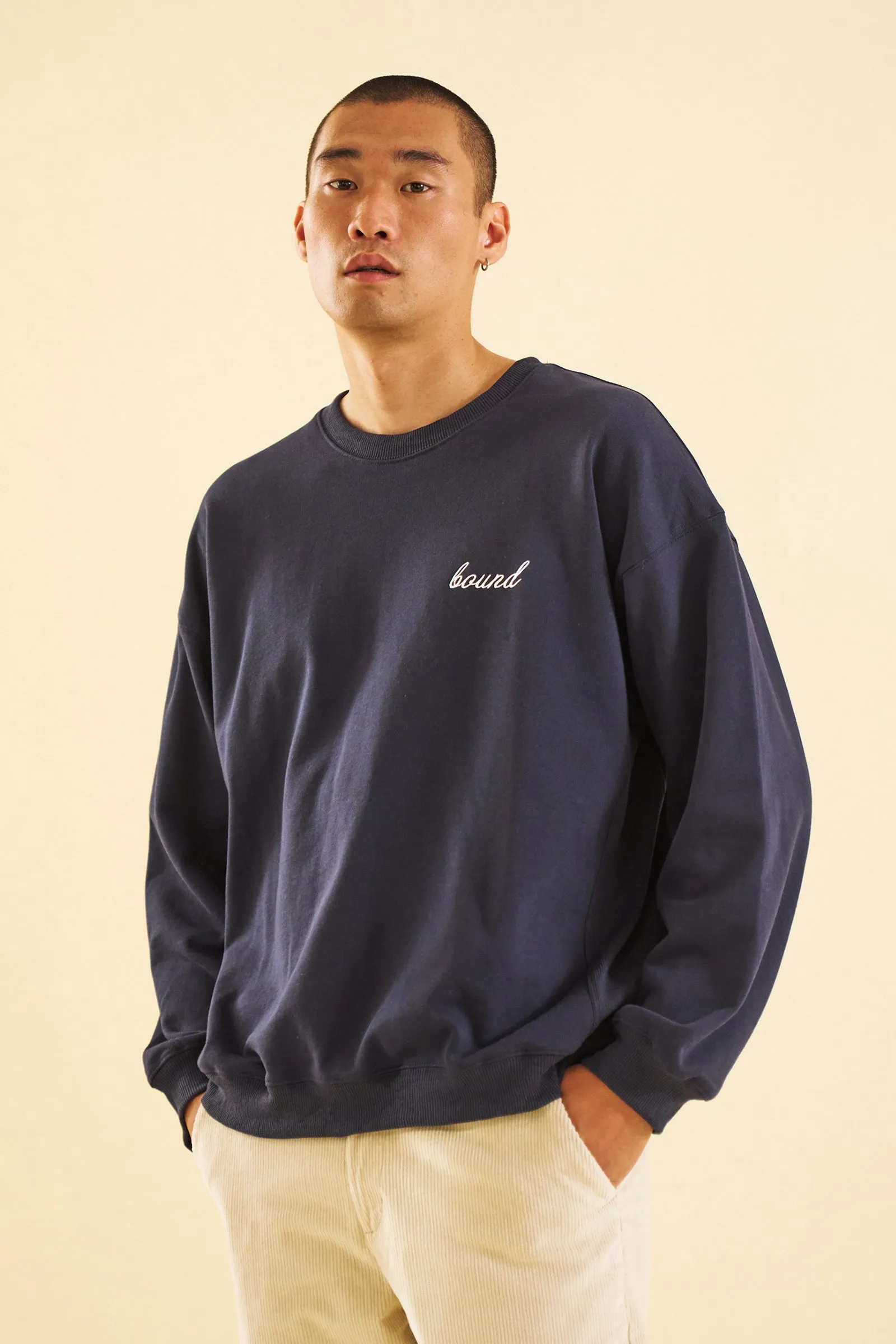 NAVY PREMIUM SCRIPT SWEATER sold by Bound