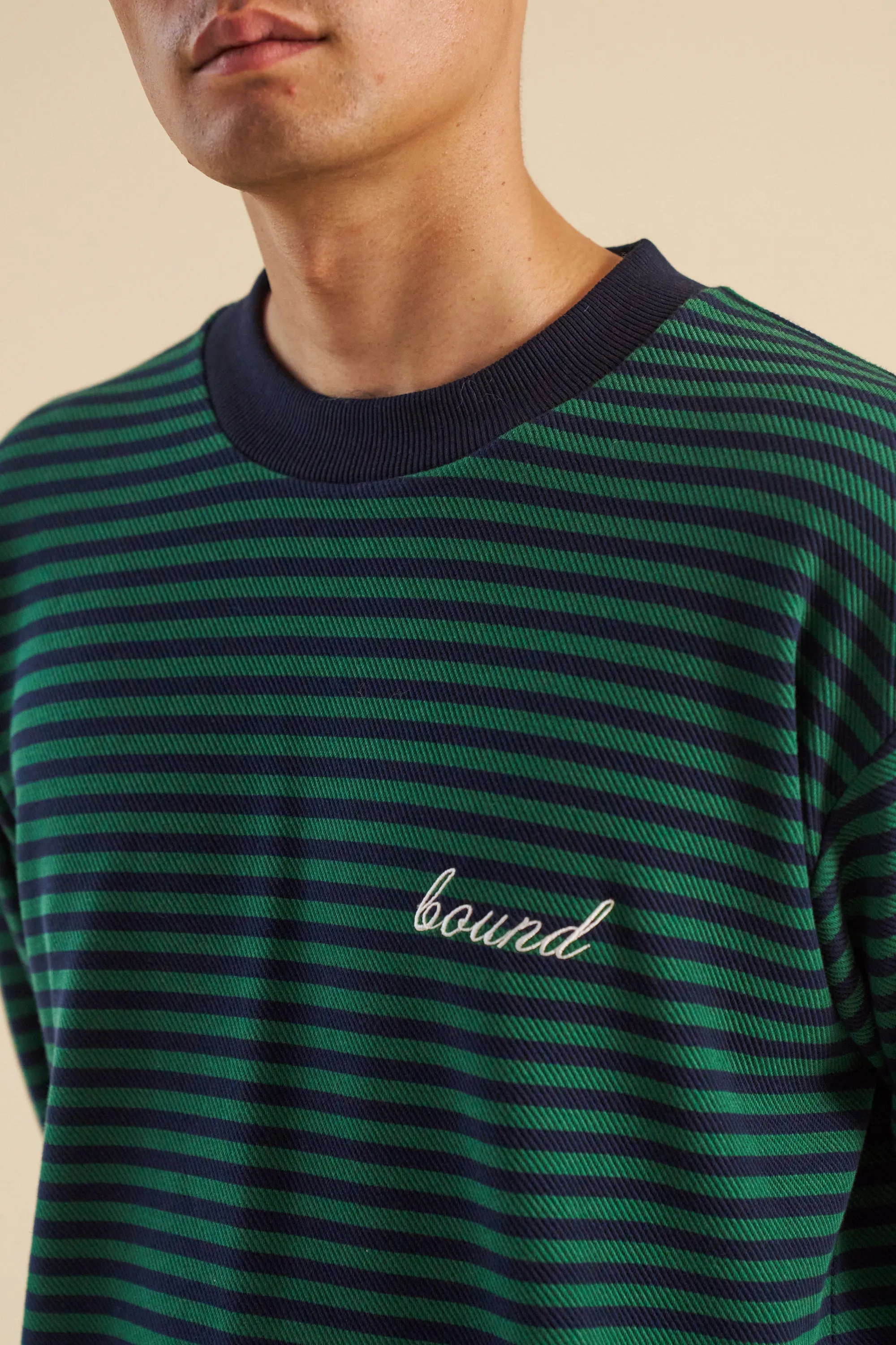 NAVY & GREEN TEXTURED STRIPE LS TEE sold by Bound product image thumbnail 3
