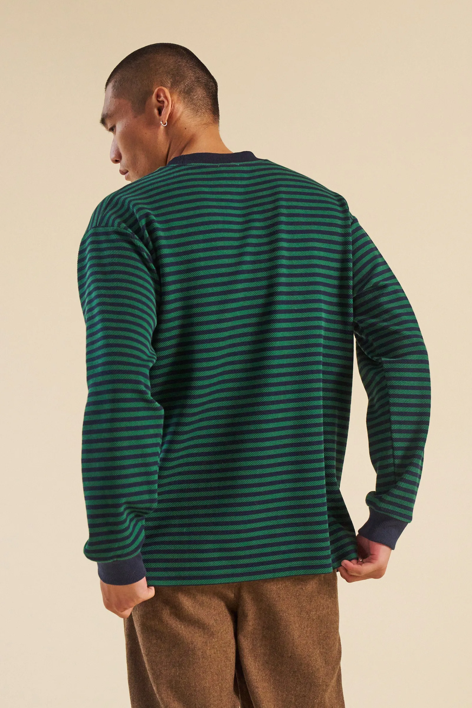 NAVY & GREEN TEXTURED STRIPE LS TEE sold by Bound product image thumbnail 2