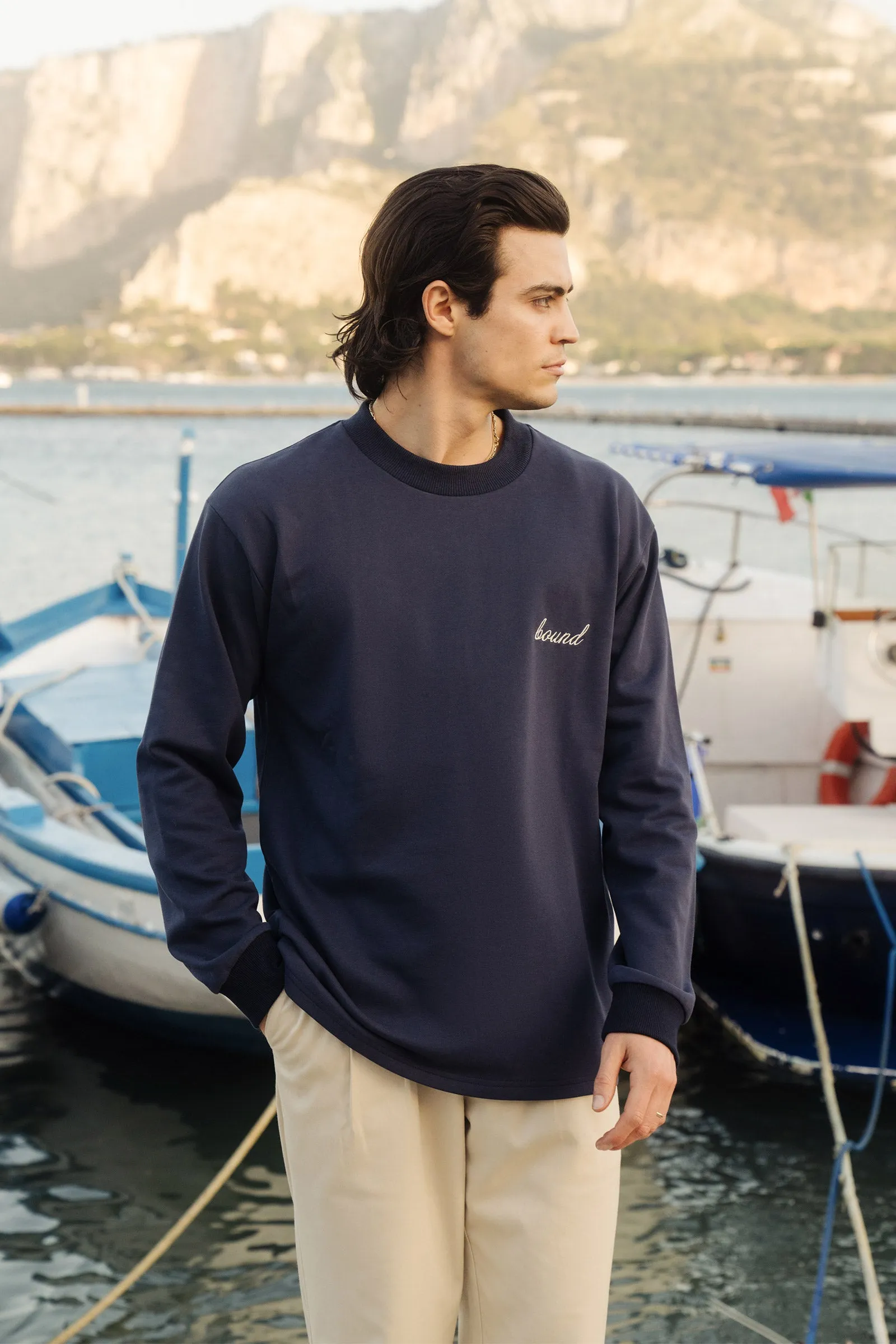 SCRIPT LONGSLEEVE HEAVY TEE - NAVY sold by Bound product image thumbnail 4