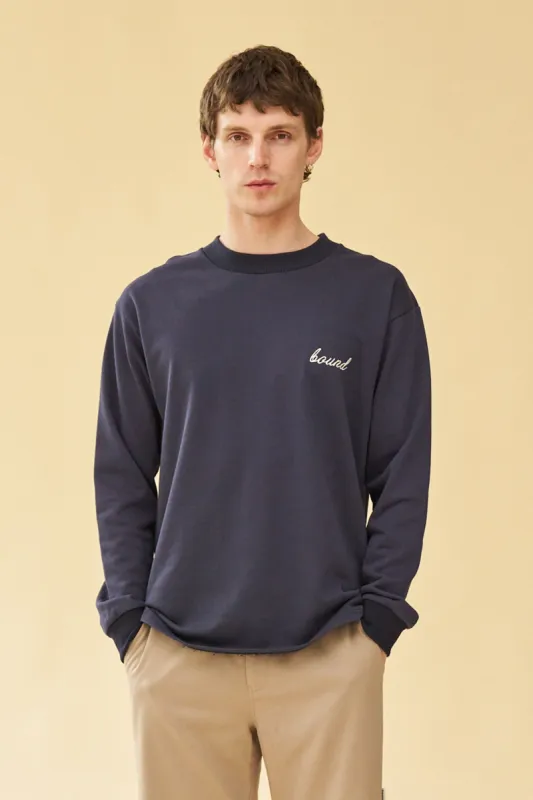 SCRIPT LONGSLEEVE HEAVY TEE - NAVY sold by Bound