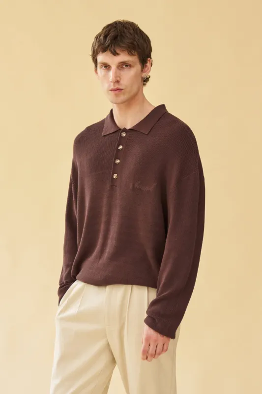 ENNIO LS KNIT POLO - BROWN sold by Bound