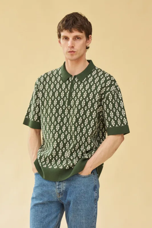 THEODORE 1/4 ZIP HEAVY KNIT POLO - GREEN sold by Bound