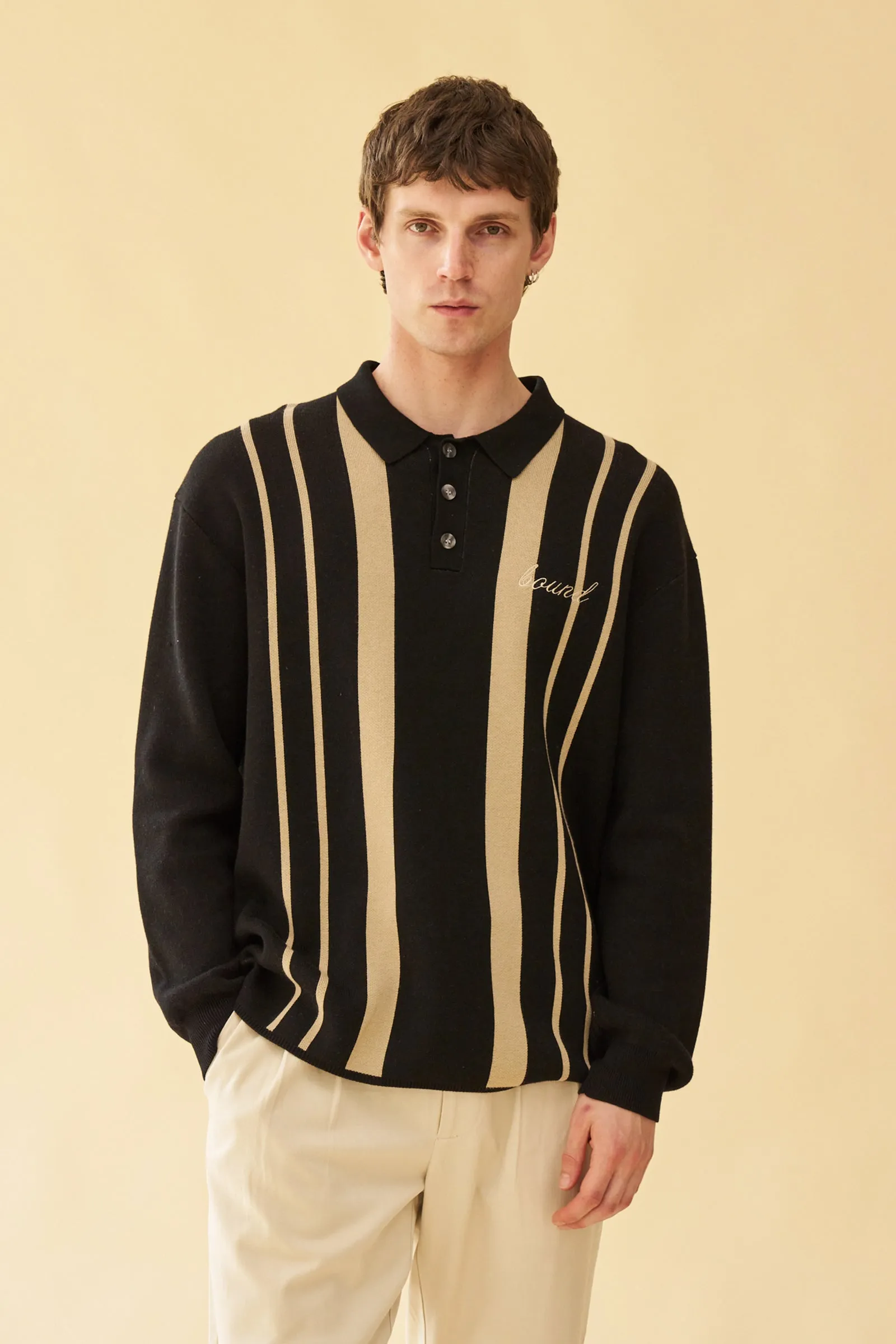 APRILE LS KNIT POLO - BLACK sold by Bound