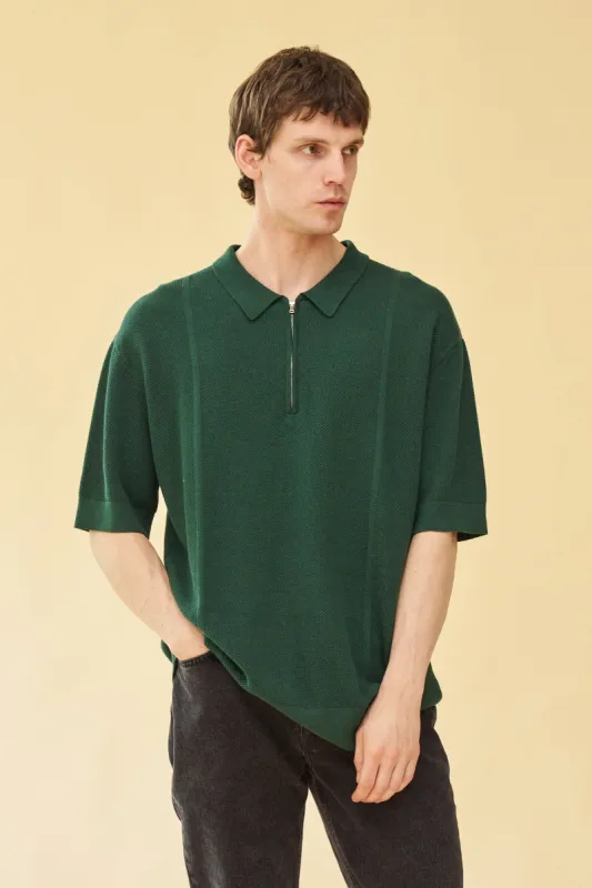 ARTHUR 1/4 ZIP WAFFLE KNIT POLO - BOTTLE GREEN sold by Bound