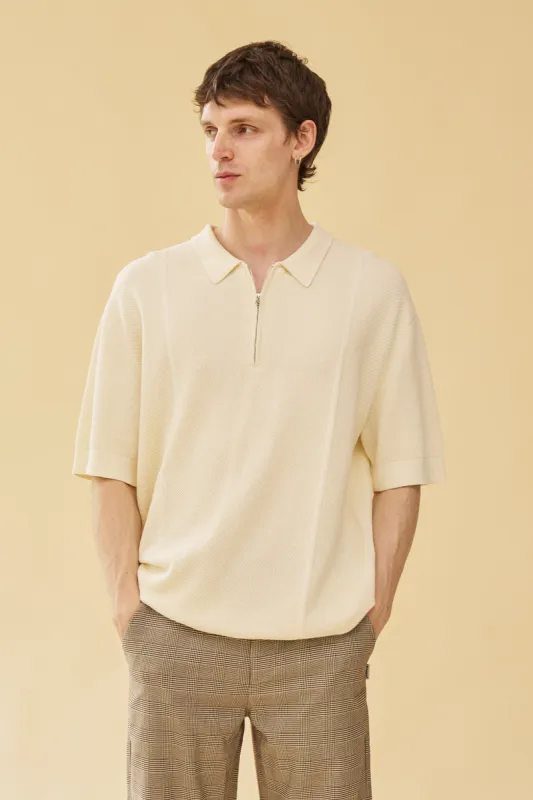 ARTHUR 1/4 ZIP WAFFLE KNIT POLO - ECRU sold by Bound