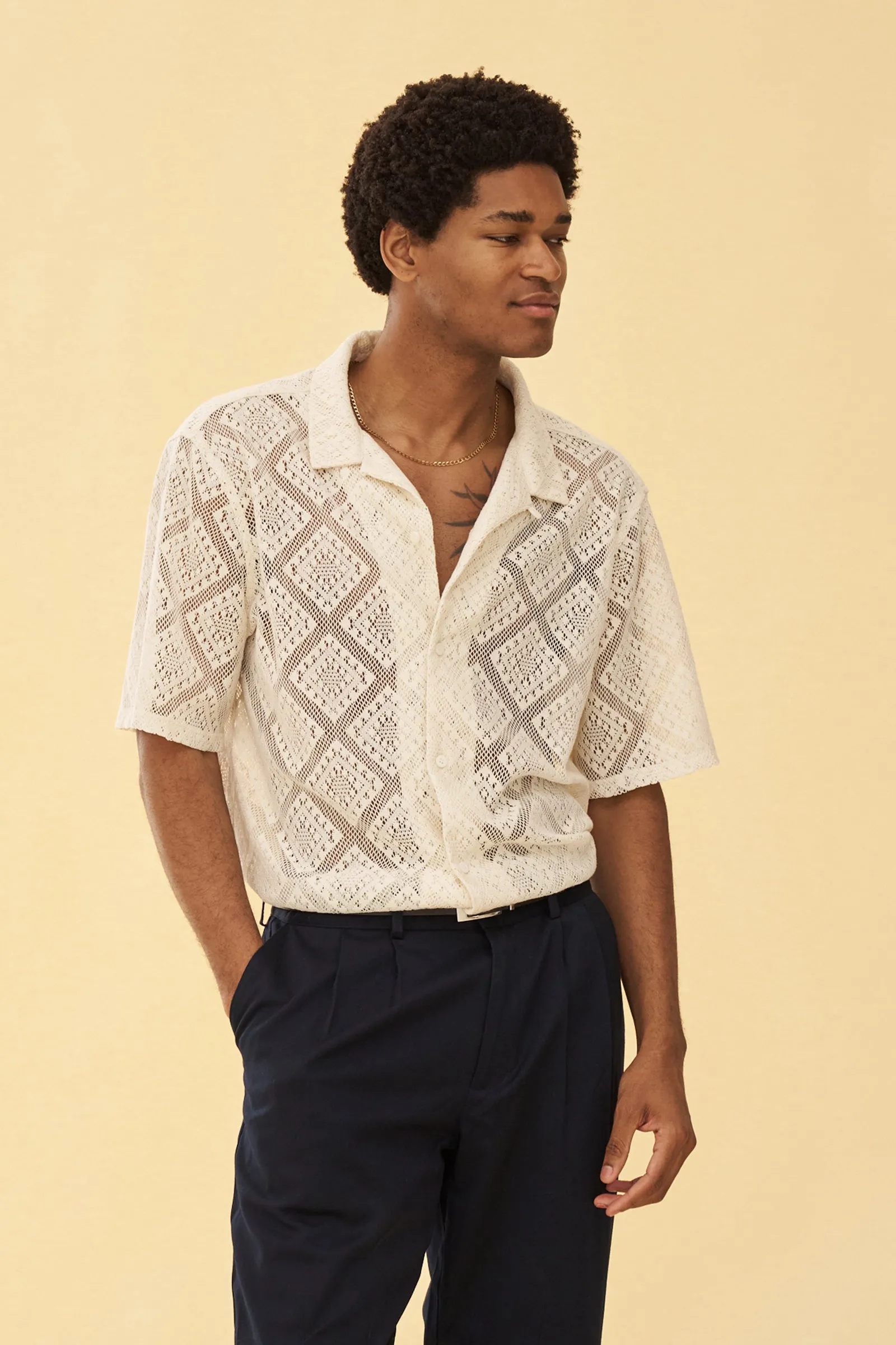 LACE VACATION SHIRT - CREAM sold by Bound
