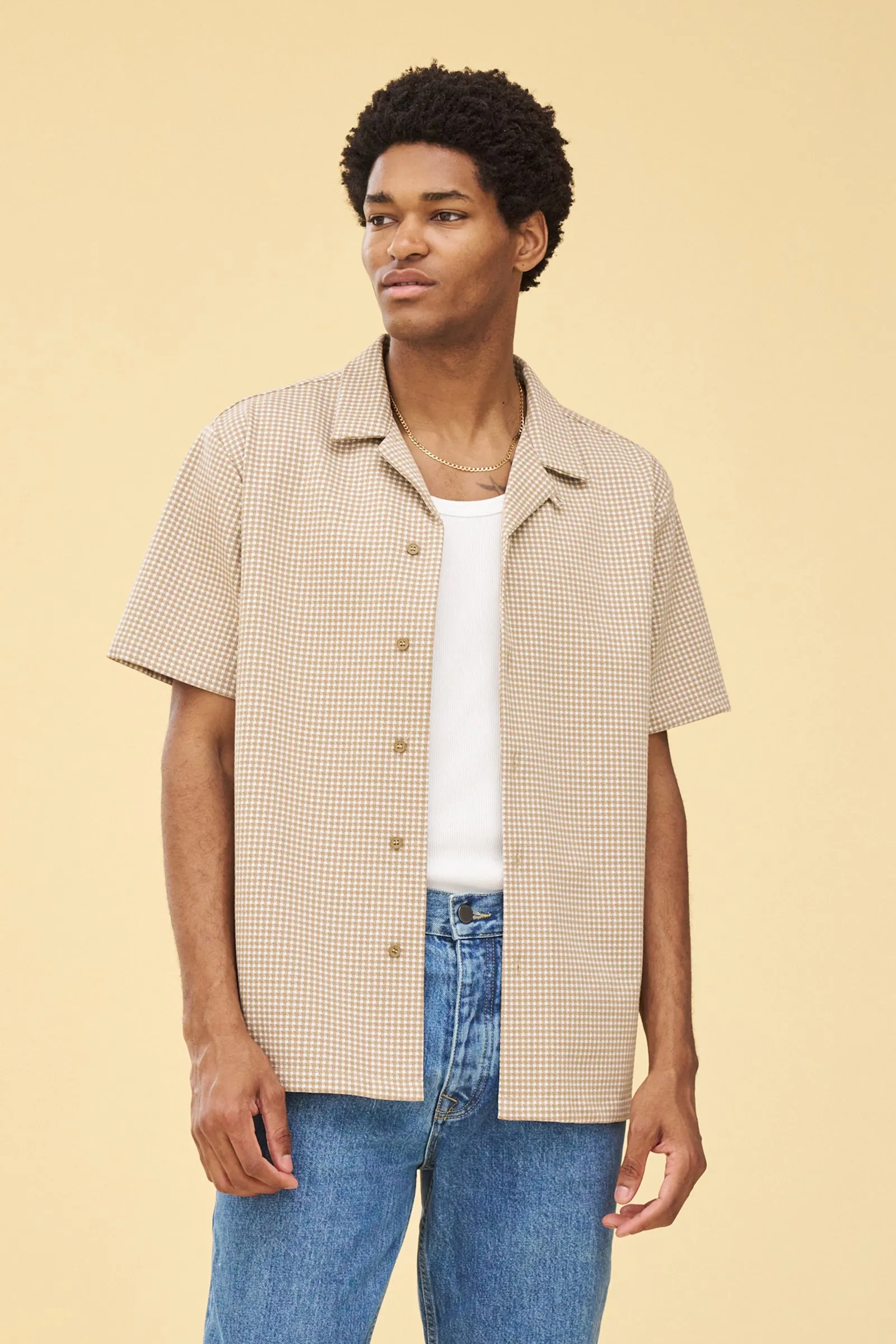 BEIGE DOGTOOTH JACQUARD CUBAN SHIRT sold by Bound