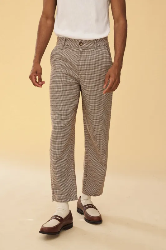 DOGTOOTH WOVEN CROPPED TROUSERS - LATTE sold by Bound