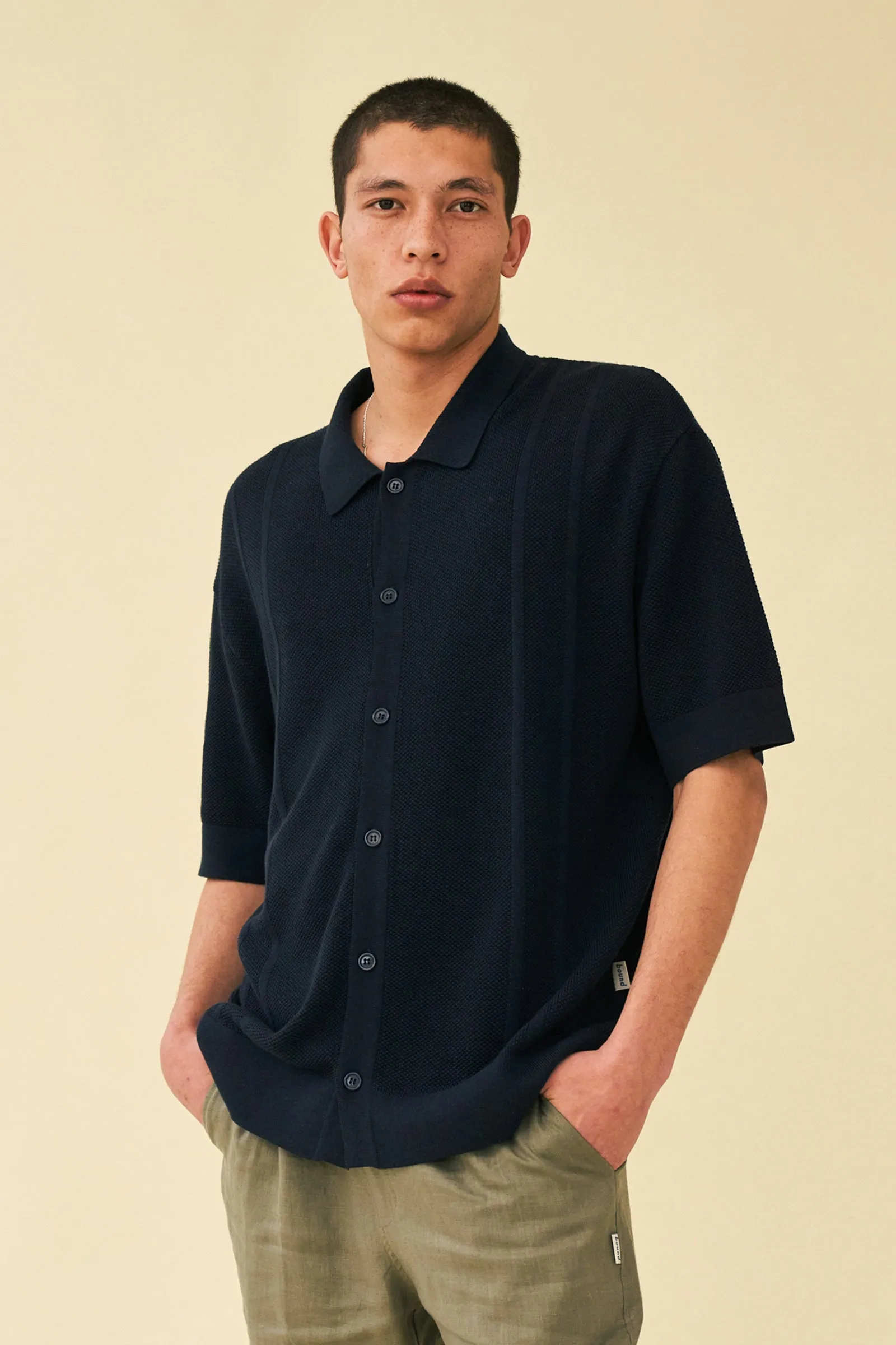 STANLEY WAFFLE KNIT POLO - NAVY sold by Bound