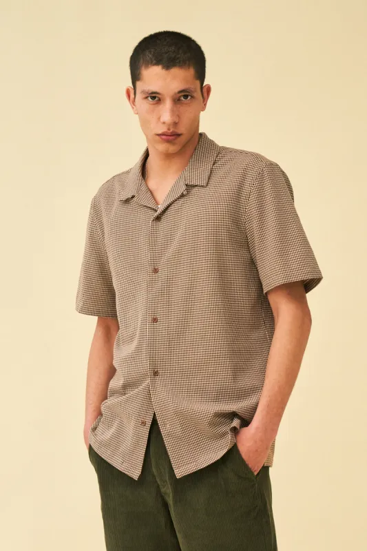 MOCHA DOGTOOTH SS CUBAN SHIRT sold by Bound