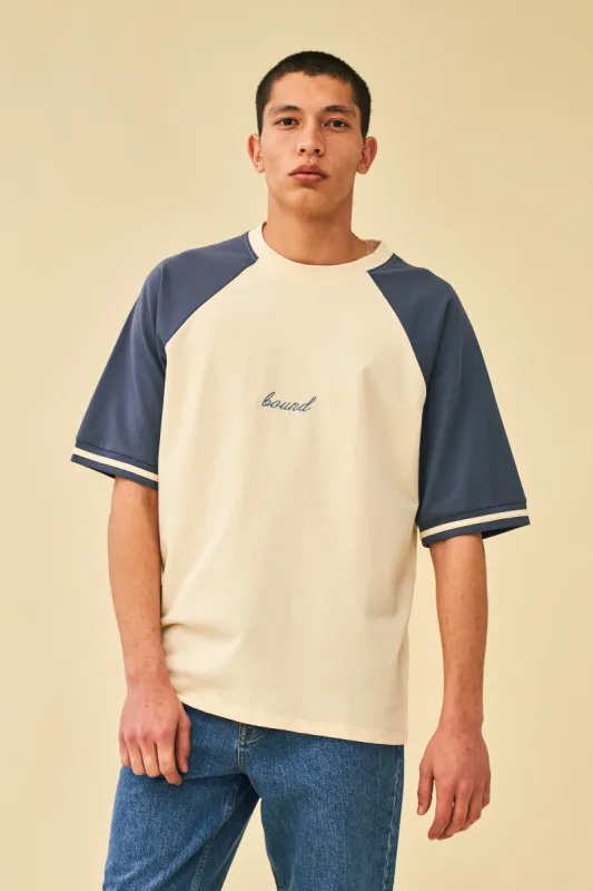 RETRO RAGLAN TEE - CREAM / BLUE made by Bound