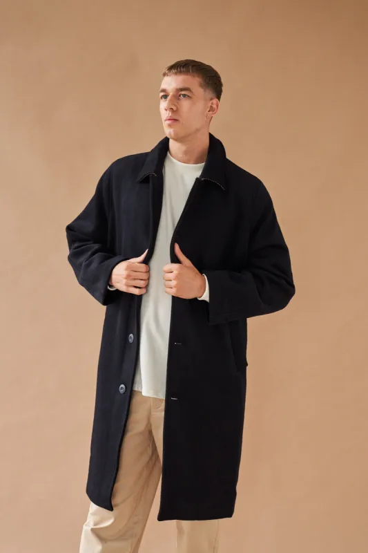 MAXWELL OVERSIZED WOOL TRENCH COAT - NAVY sold by Bound