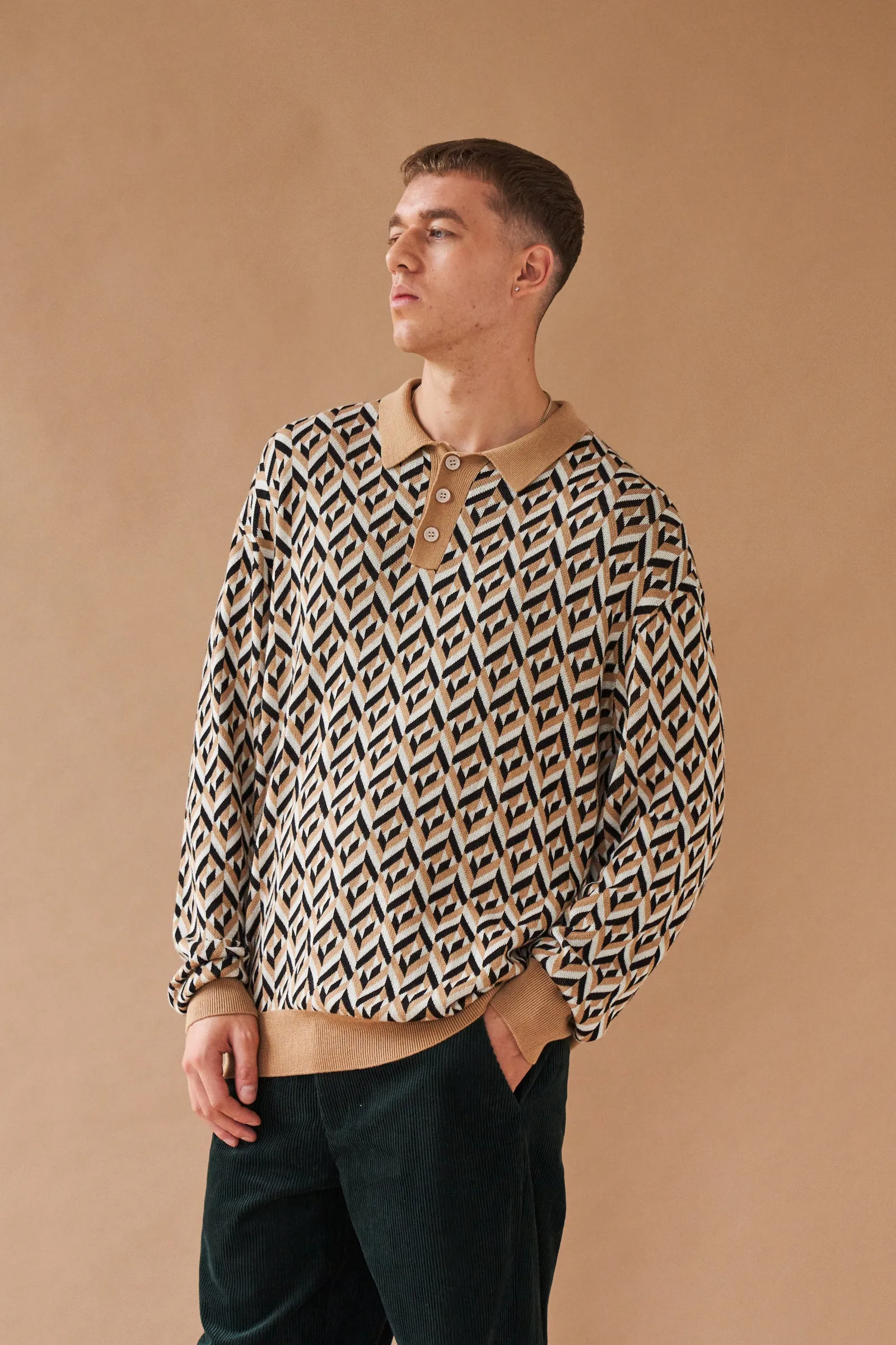 CHEVRON BROWN LONGSLEEVE POLO sold by Bound
