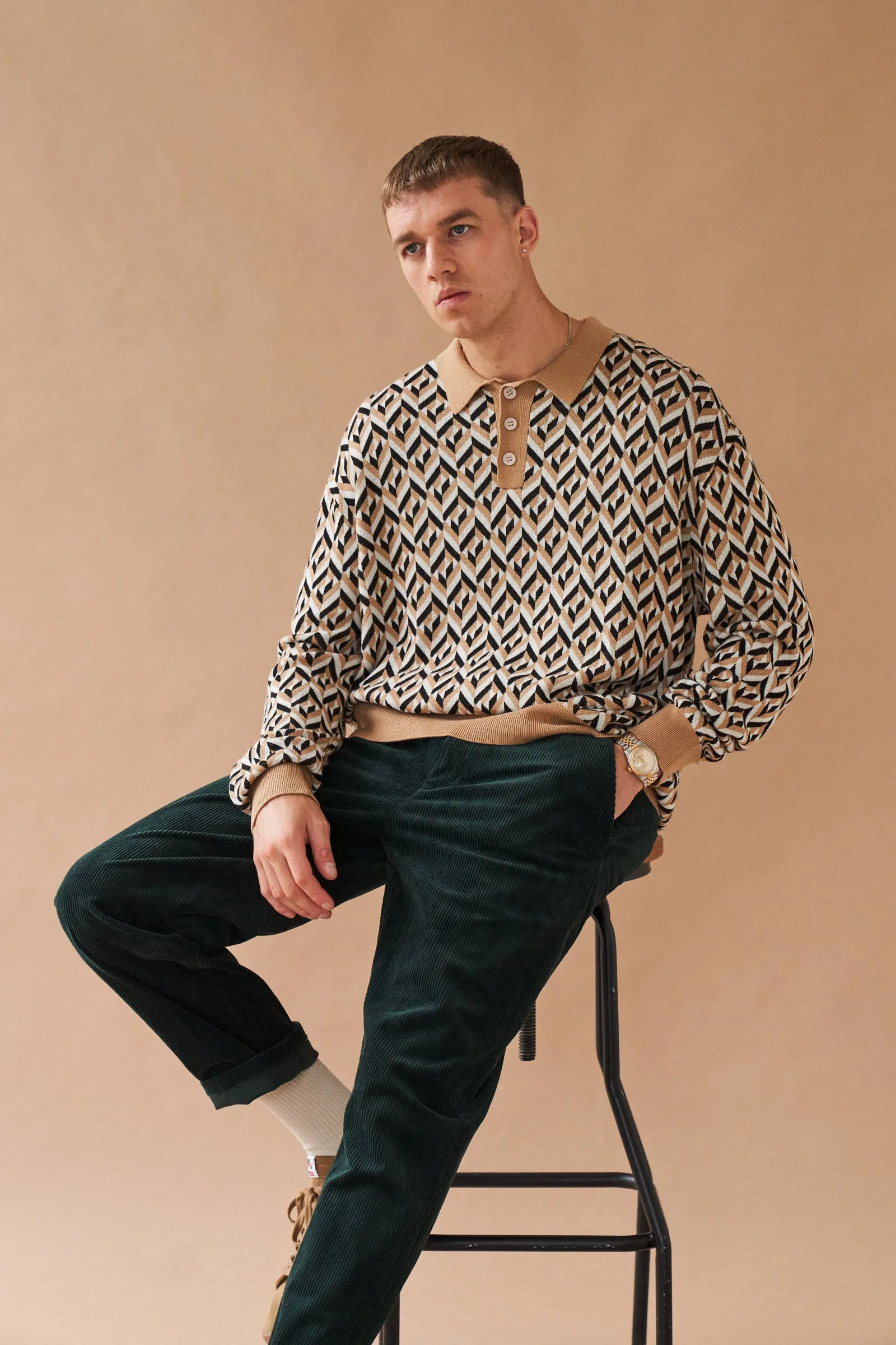 CHEVRON BROWN LONGSLEEVE POLO sold by Bound product image thumbnail 2