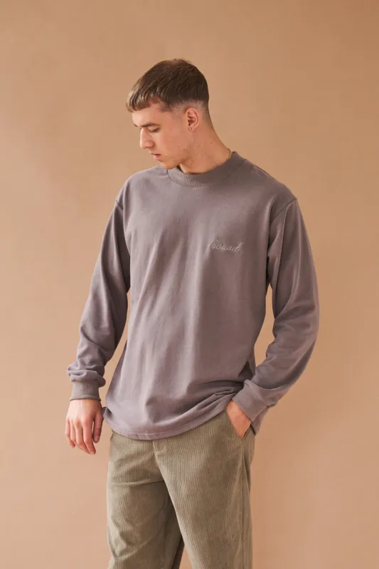 CHARCOAL SCRIPT EMBROIDERED LONGSLEEVE TEE sold by Bound