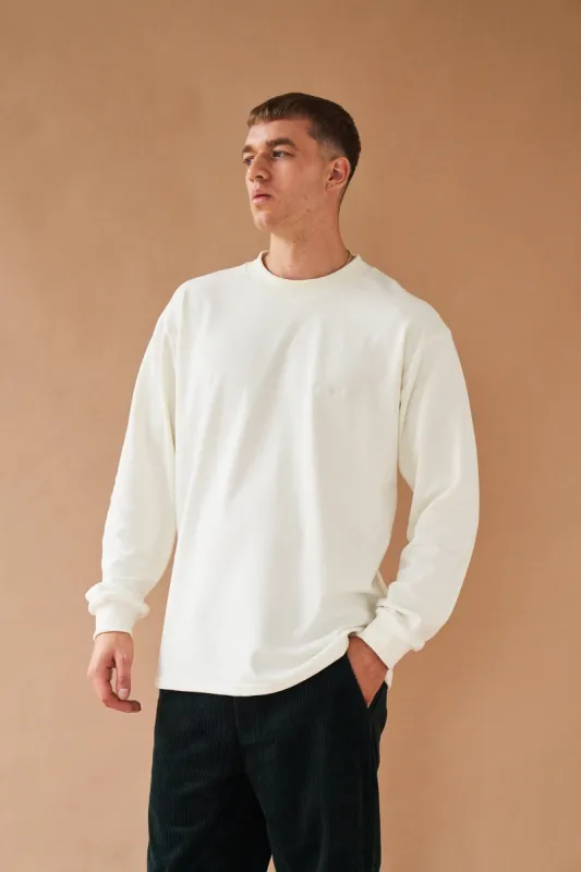 ECRU SCRIPT EMBROIDERED LONGSLEEVE TEE sold by Bound