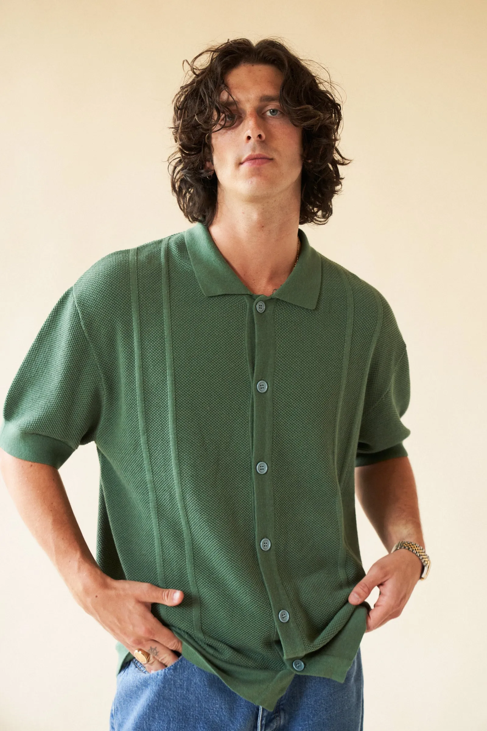 STANLEY WAFFLE KNIT POLO - HUNTER GREEN sold by Bound product image thumbnail 4