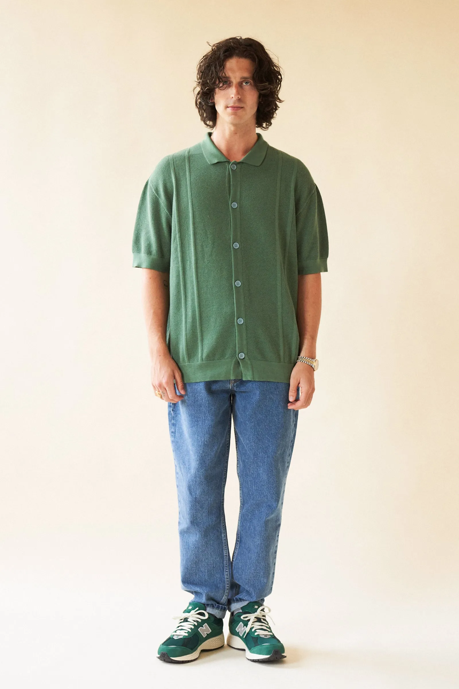 STANLEY WAFFLE KNIT POLO - HUNTER GREEN sold by Bound product image thumbnail 3