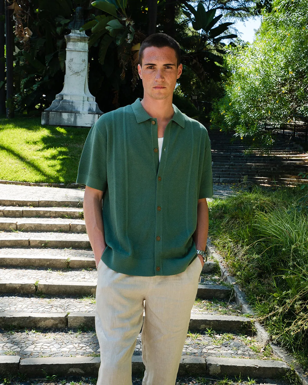 STANLEY WAFFLE KNIT POLO - HUNTER GREEN sold by Bound product image thumbnail 2