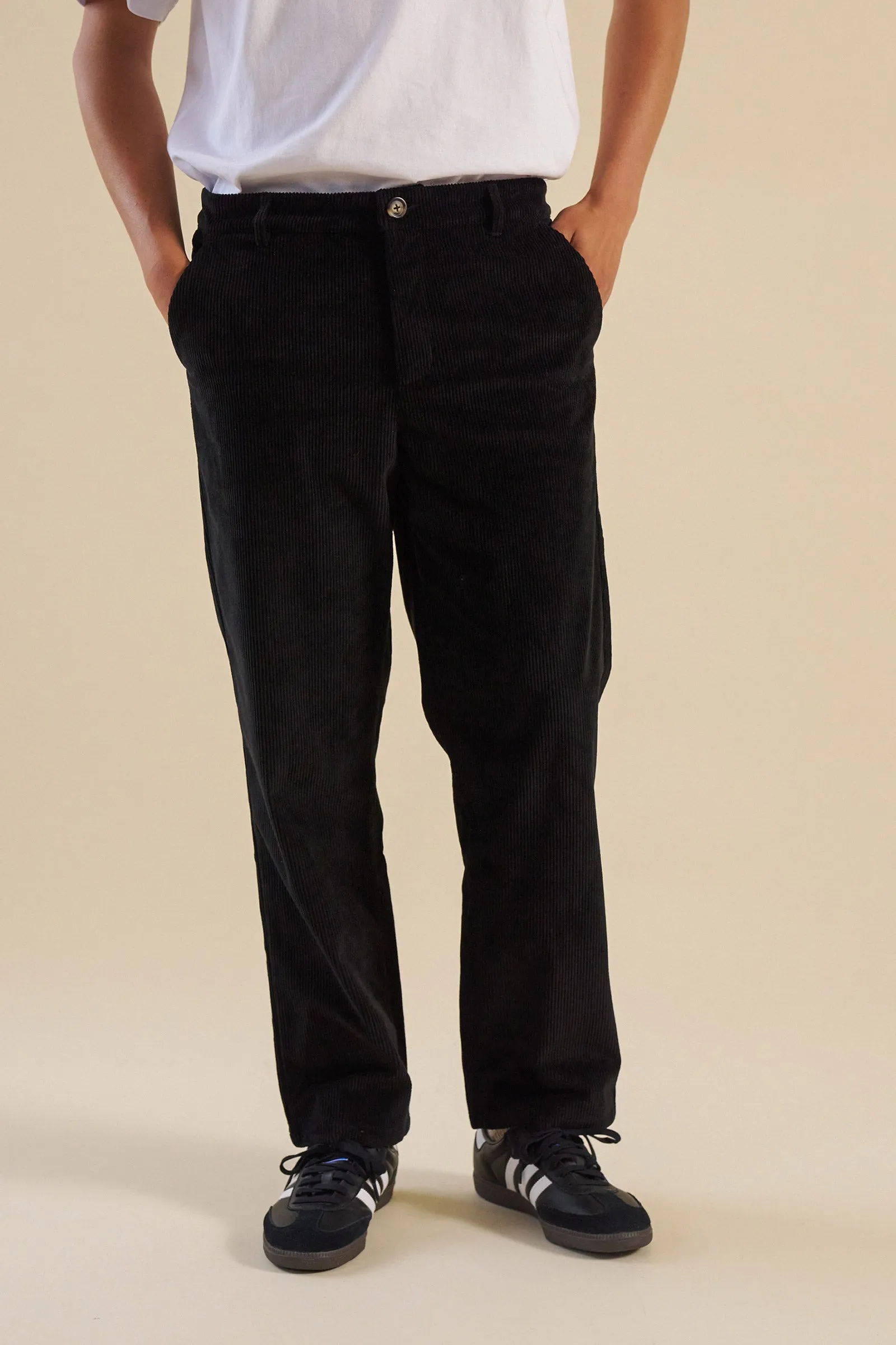 MIDNIGHT BLACK CORDUROY TROUSERS sold by Bound