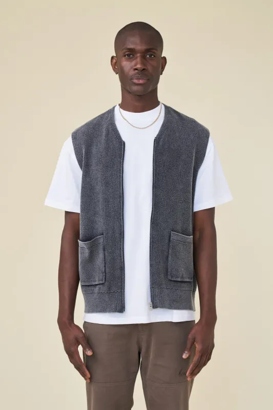 CHARCOAL ACID WASH KNIT VEST sold by Bound