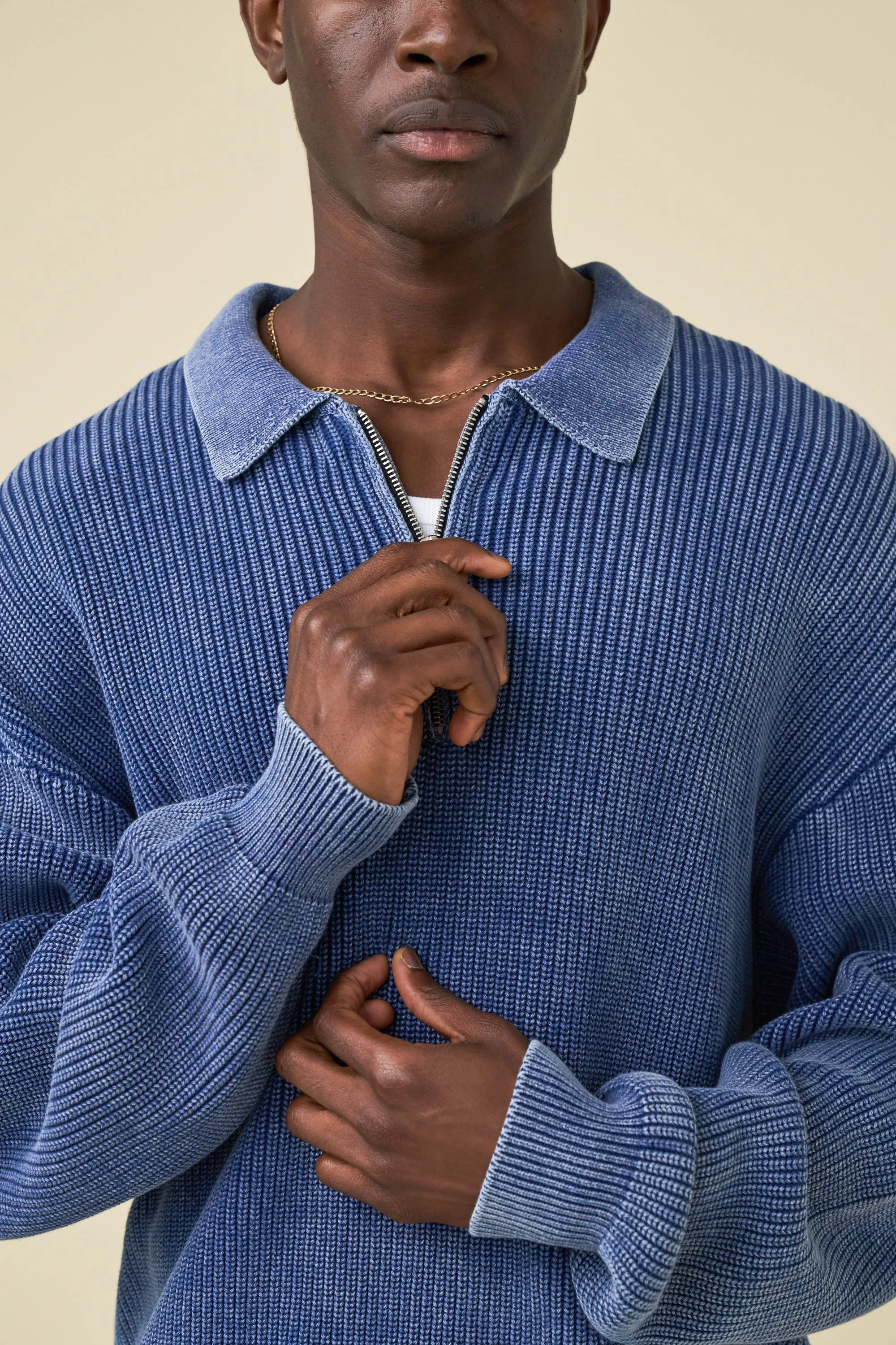 NAVY ACID WASHED HALF ZIP KNIT PULLOVER sold by Bound product image thumbnail 5